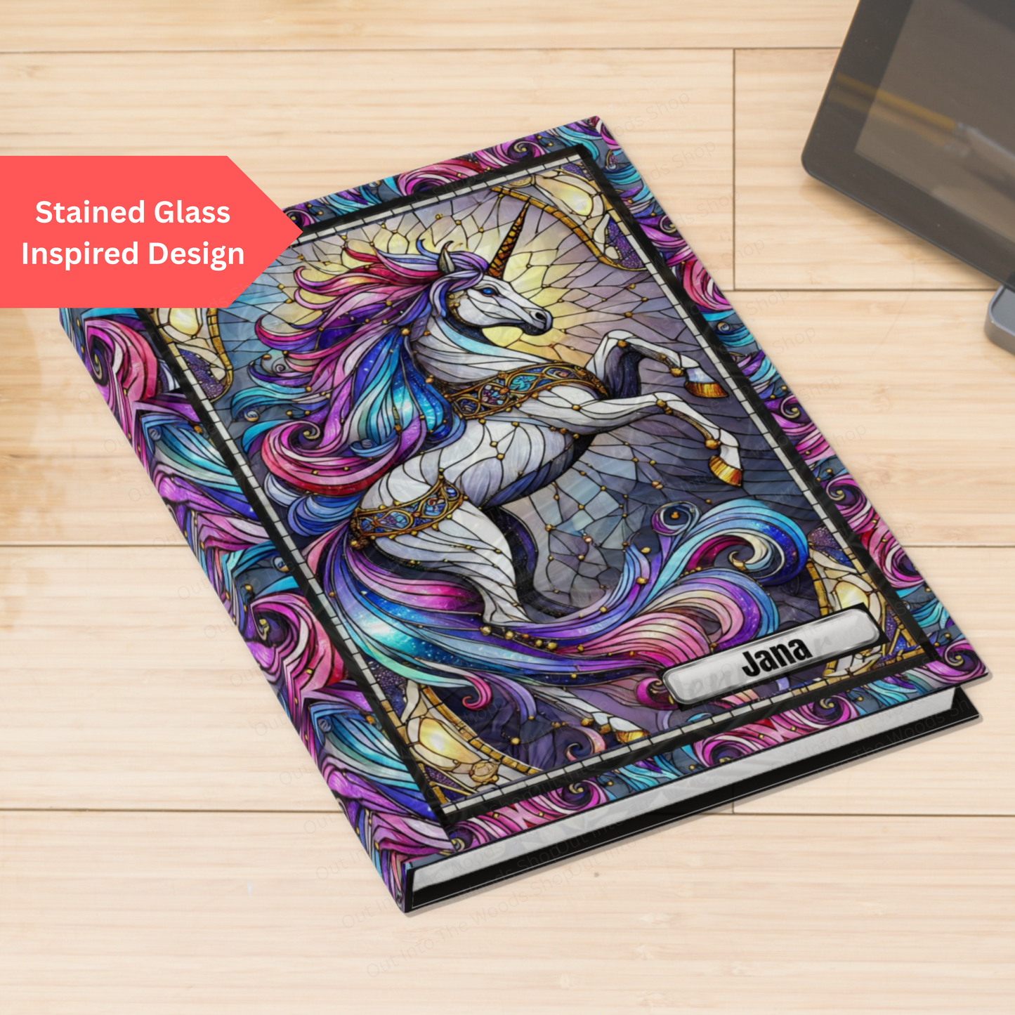 Custom Unicorn Stained Glass Lined Pages Journal, Unicorn Lovers Gift From Mom, Decorative Reflection Notepad, Creative Writing Artistic Notebook