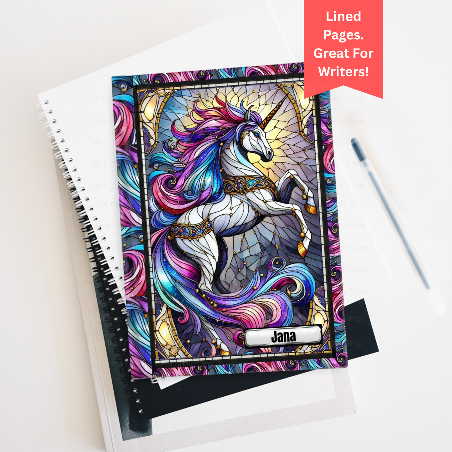 Custom Unicorn Stained Glass Lined Pages Journal, Unicorn Lovers Gift From Mom, Decorative Reflection Notepad, Creative Writing Artistic Notebook