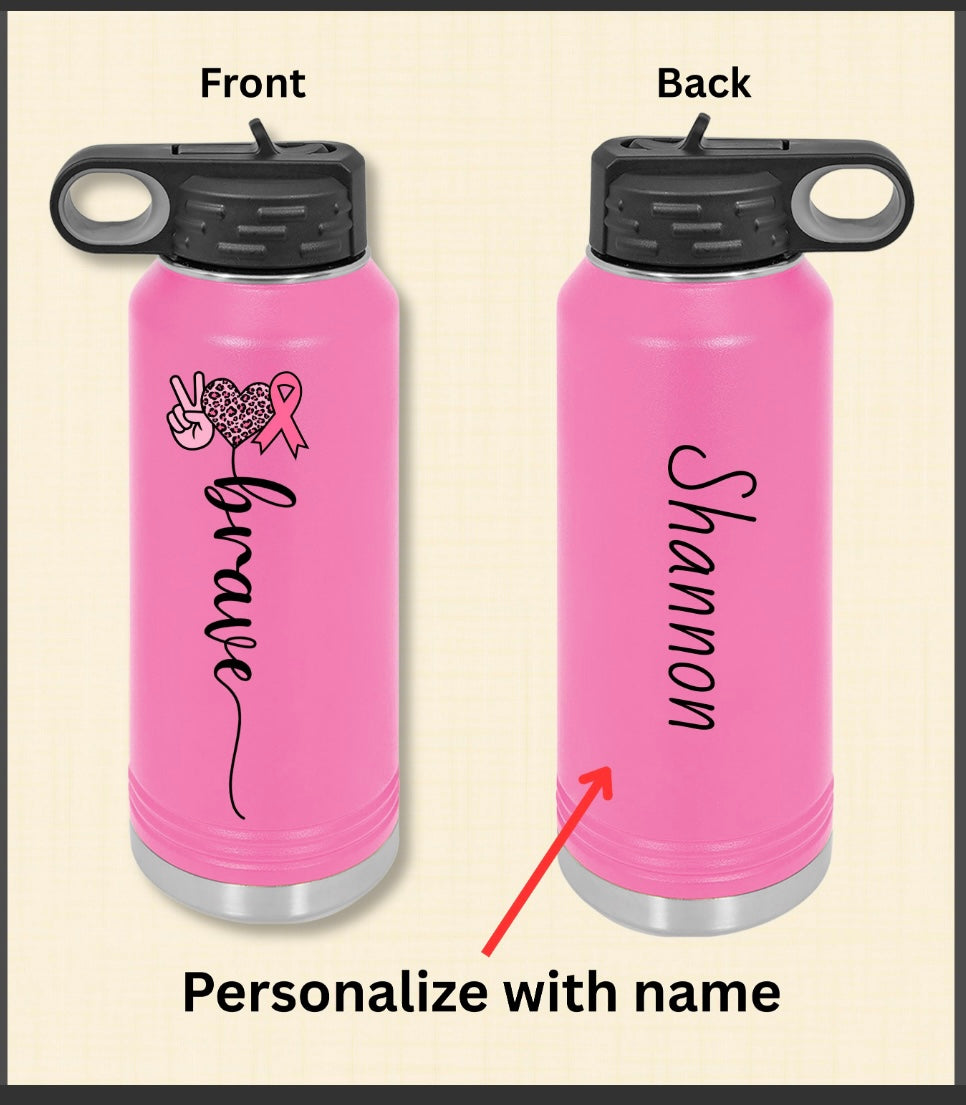Breast Cancer BLESSED Water Bottle, Customizable 20oz Hydration Flask, Inspirational Gift, Fitness Motivator, Eco-Friendly Travel Mug, Personalized Water