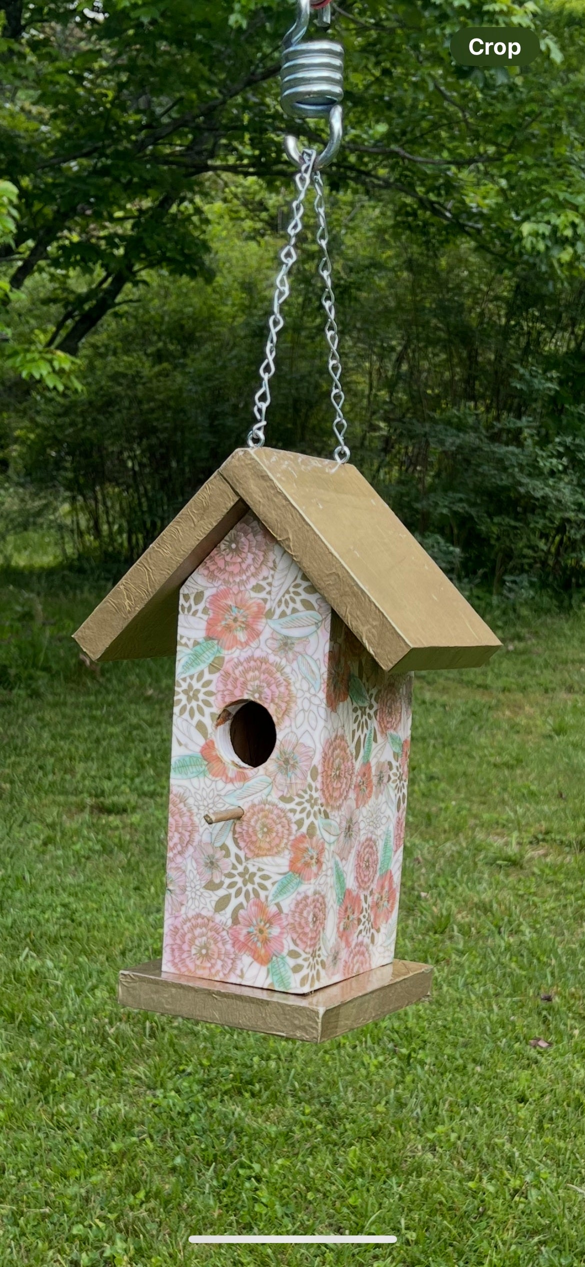 Handmade Gold Floral Birdhouse, Summer Garden Decor, Wooden Hanging Nesting Box, Beautiful Decoupage Yard Art