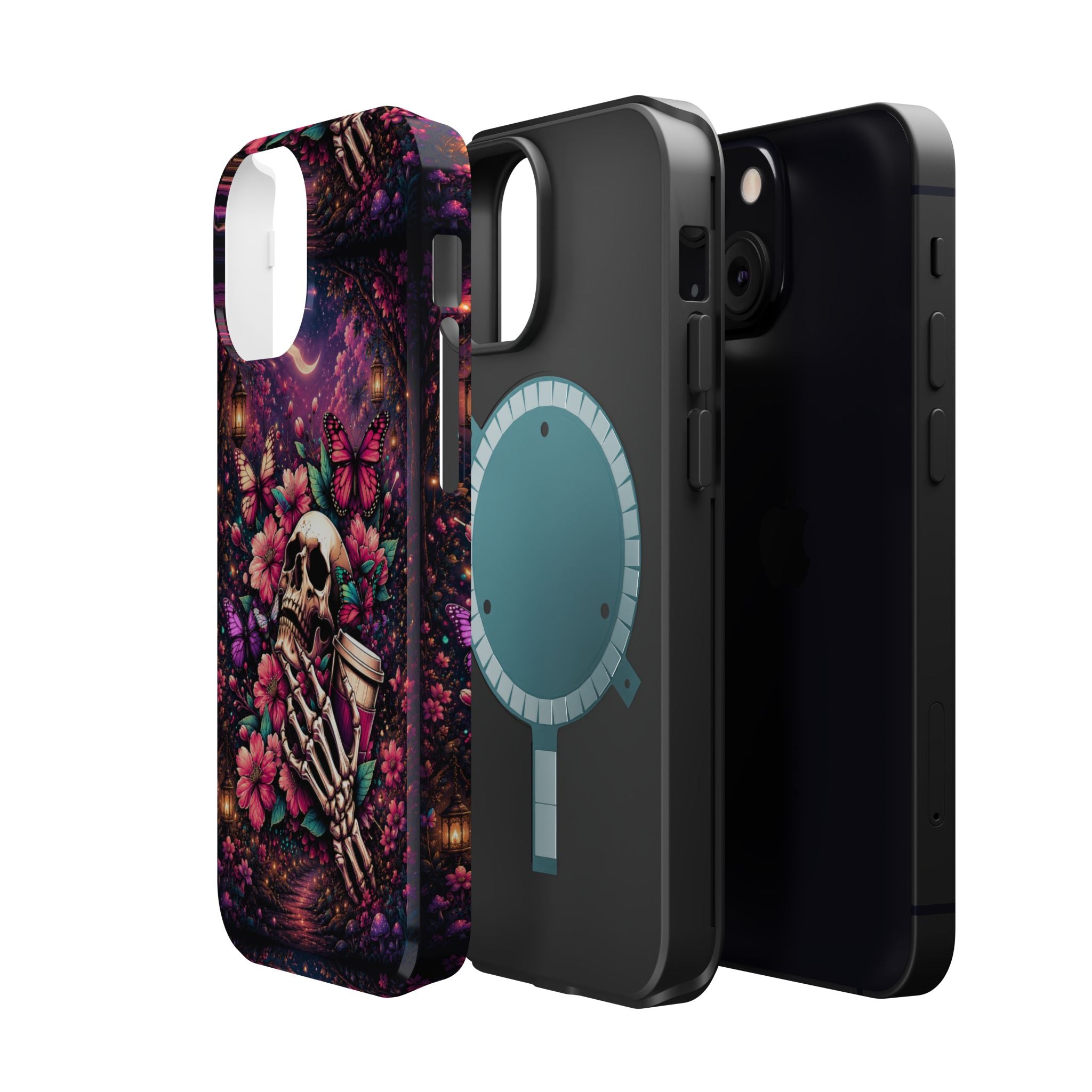 Skull & Butterflies Phone Case – Gothic Floral MagSafe-Compatible Case