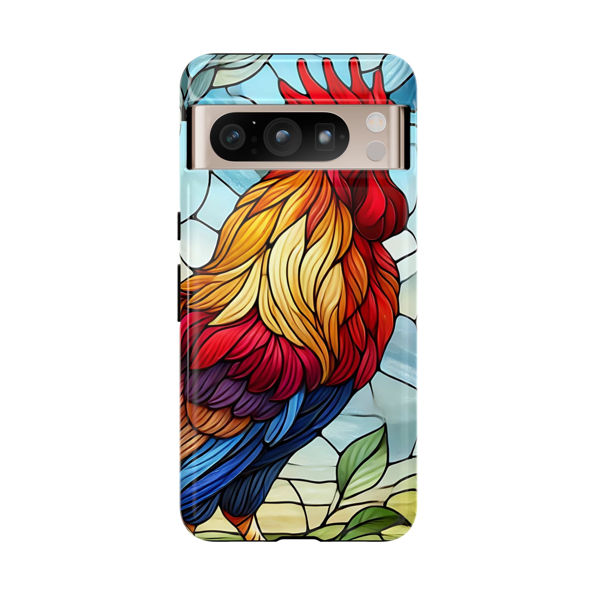 Colorful Stained Glass Rooster Android Case, Tough Protective Phone Cover, Farmhouse Decor Protective Phone Case, Unique Chicken Design