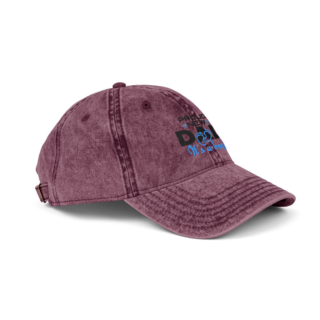 Vintage Embroidered 'Proud New Dad' Cap — Distressed Red Baseball Hat