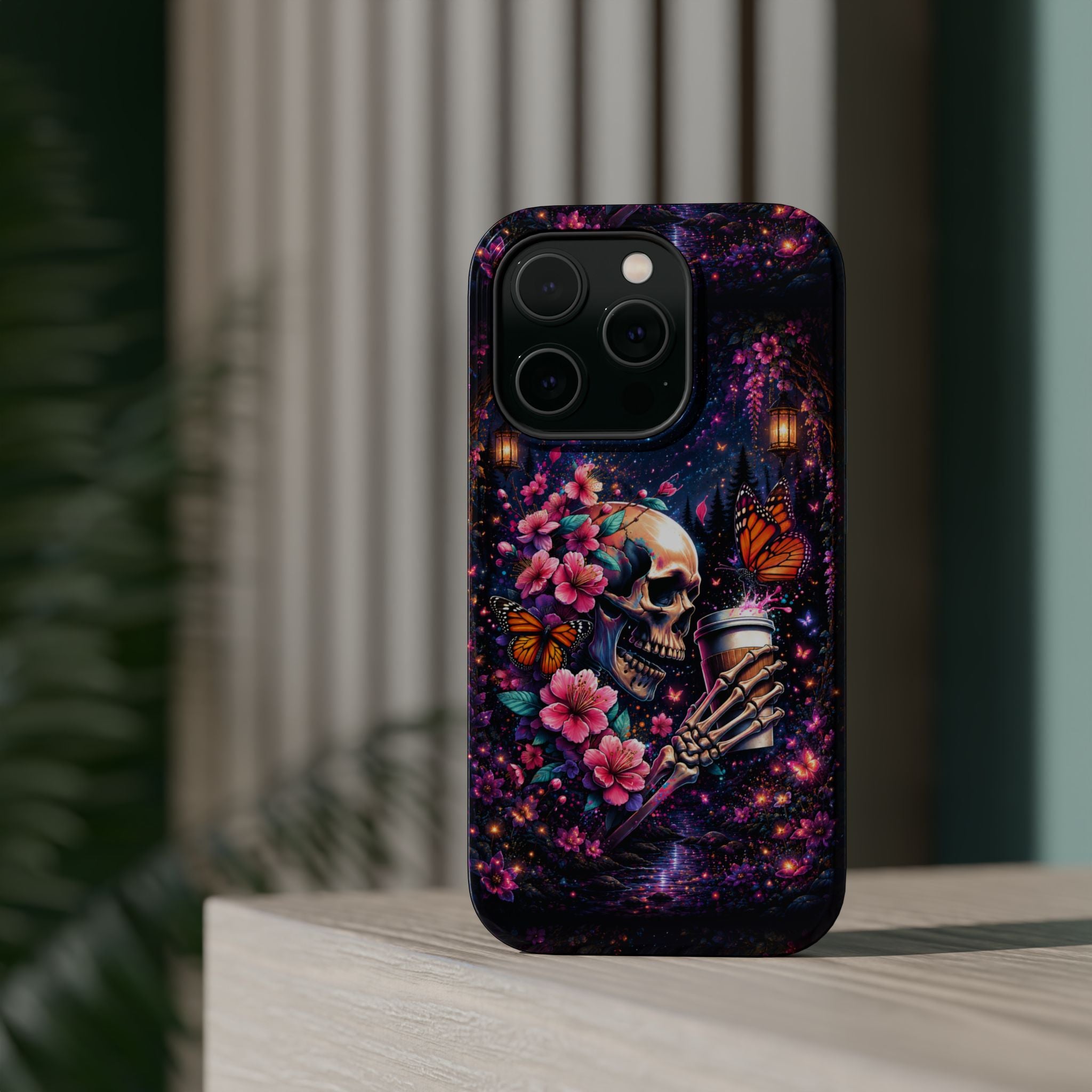 Skull & Cherry Blossom Phone Case – Floral Gothic MagSafe Cover