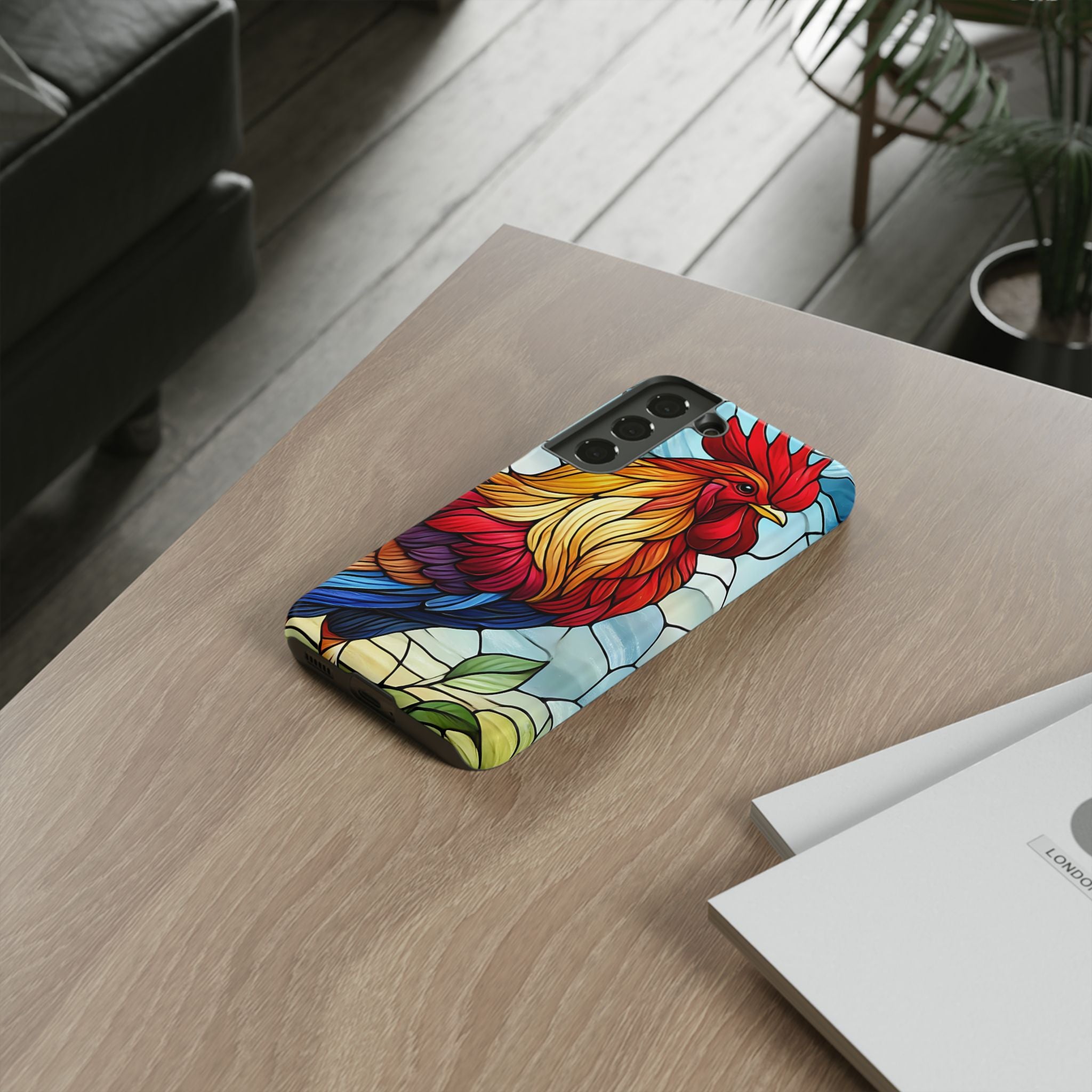 Colorful Stained Glass Rooster Android Case, Tough Protective Phone Cover, Farmhouse Decor Protective Phone Case, Unique Chicken Design