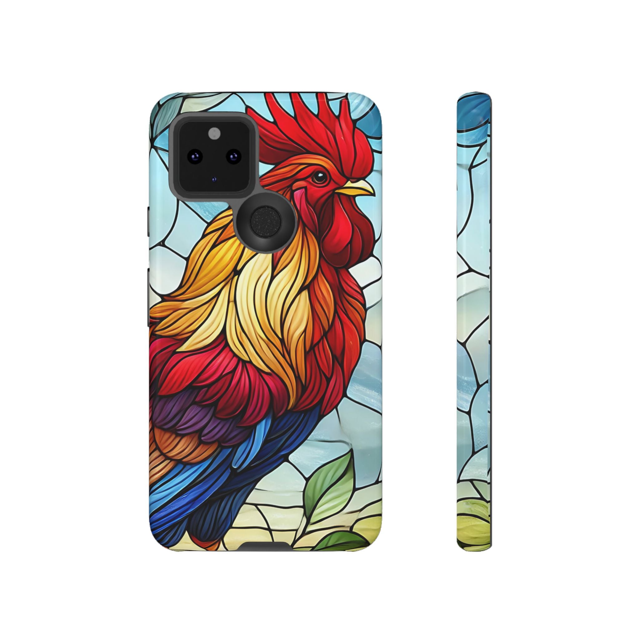 Rooster Faux Stained Glass Phone Case – 3D Full-Wrap Protective Cover with TPU Liner