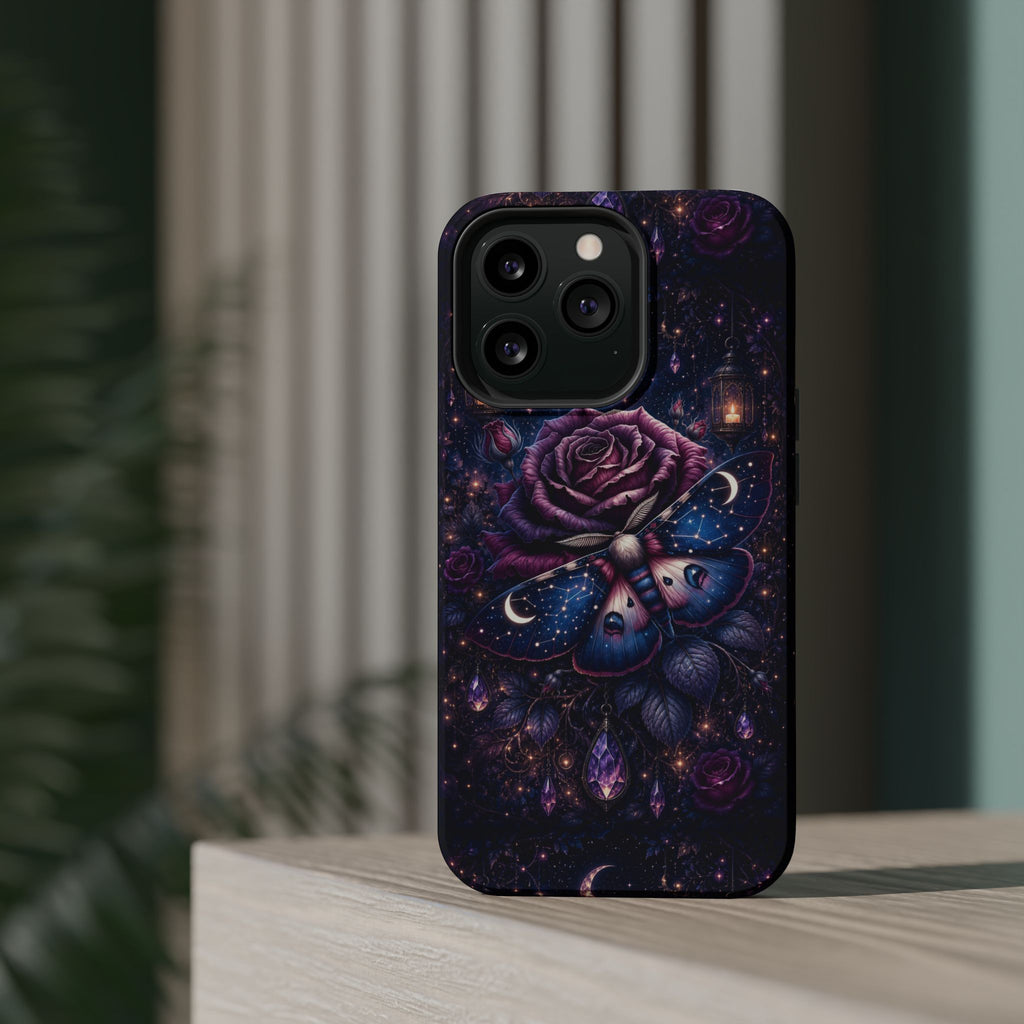 Mystical Rose & Moth Phone Case – Floral MagSafe-Compatible Cover