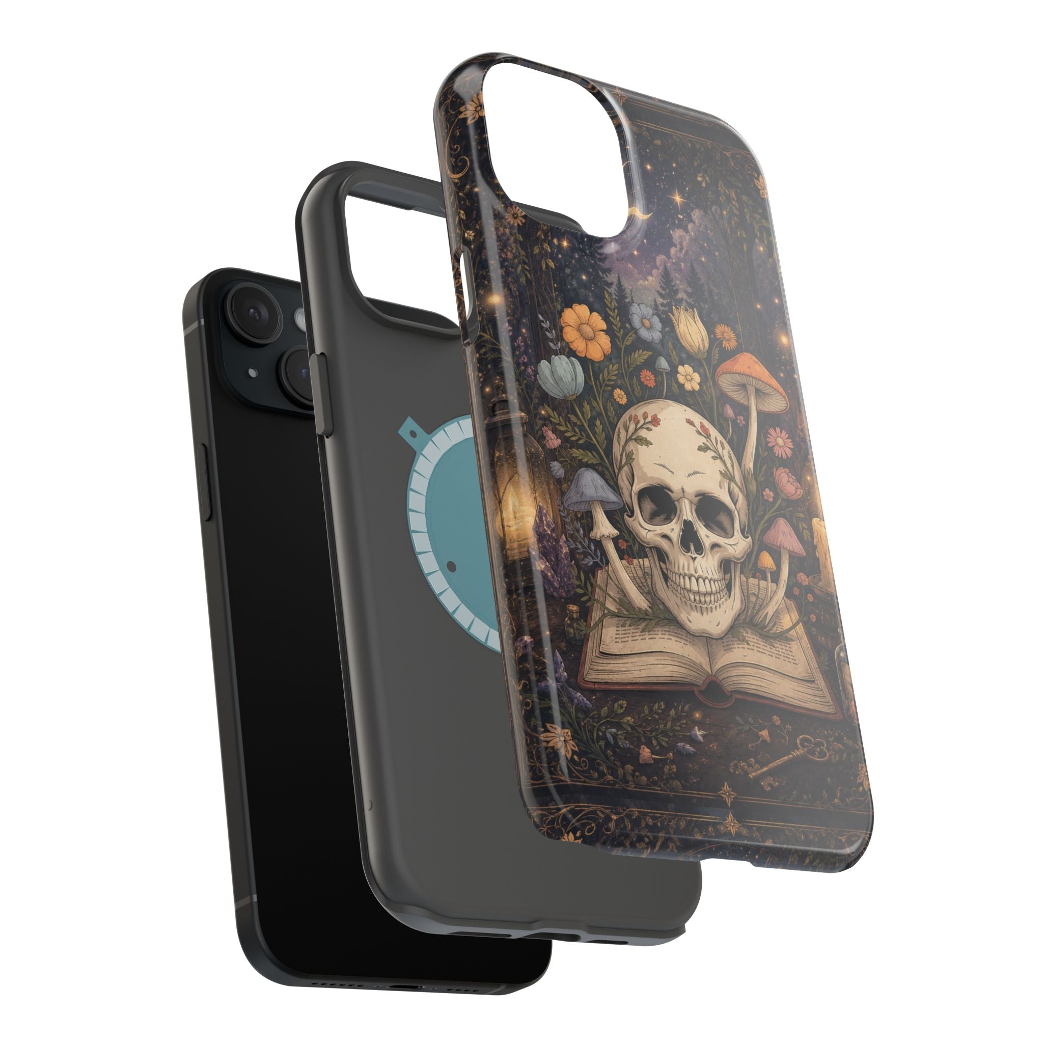 Skull & Mushroom Phone Case – Gothic MagSafe-Compatible Impact-Resistant Case