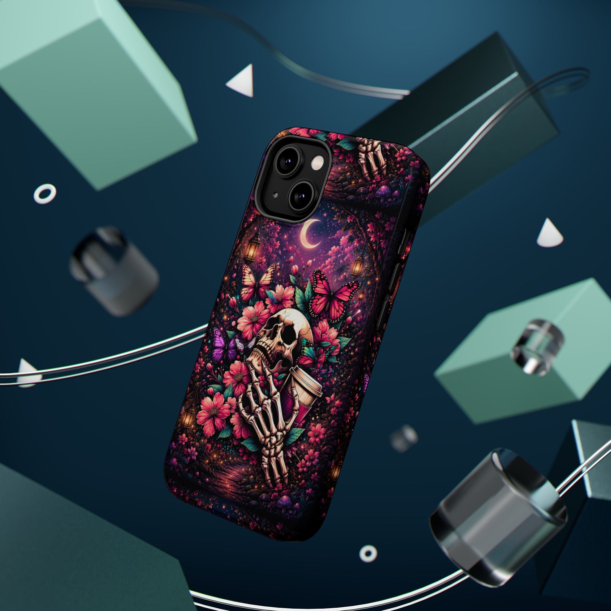 Skull & Butterflies Phone Case – Gothic Floral MagSafe-Compatible Case