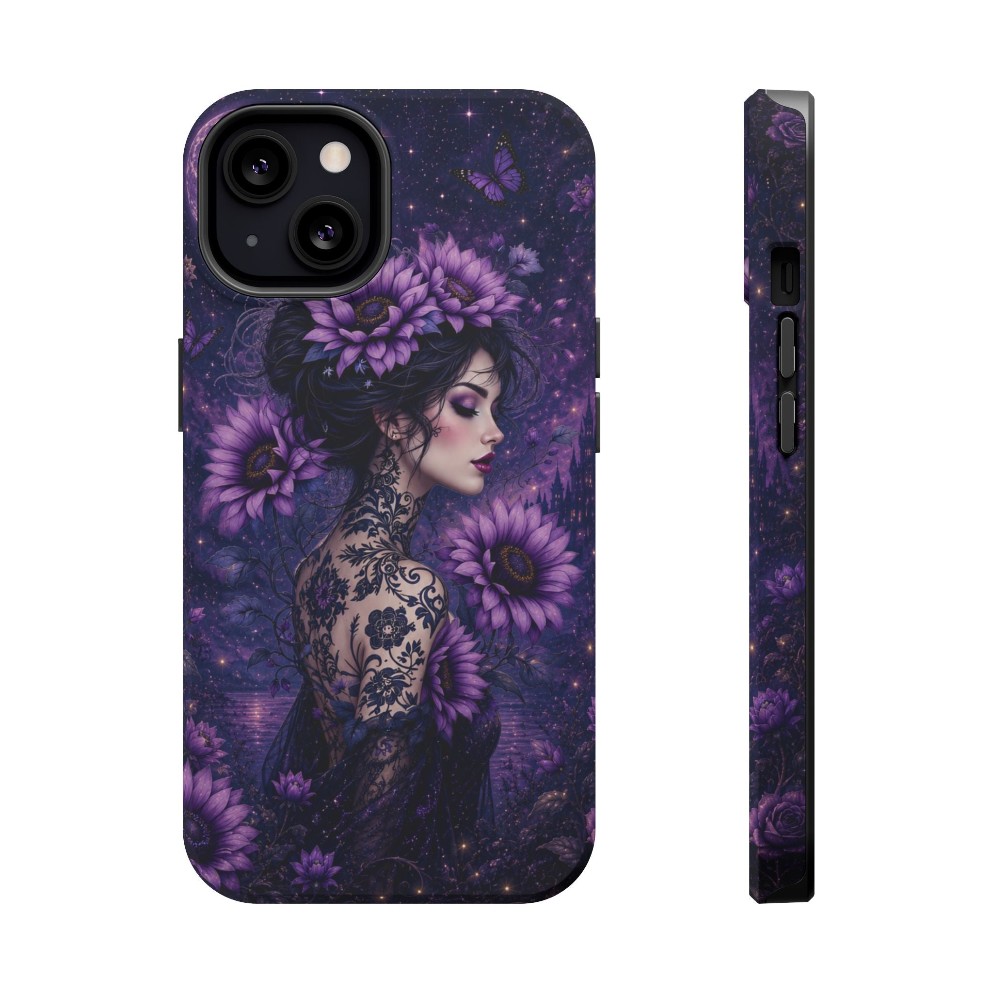 Gothic Floral Woman Phone Case – Dark Botanical MagSafe-Compatible Cover