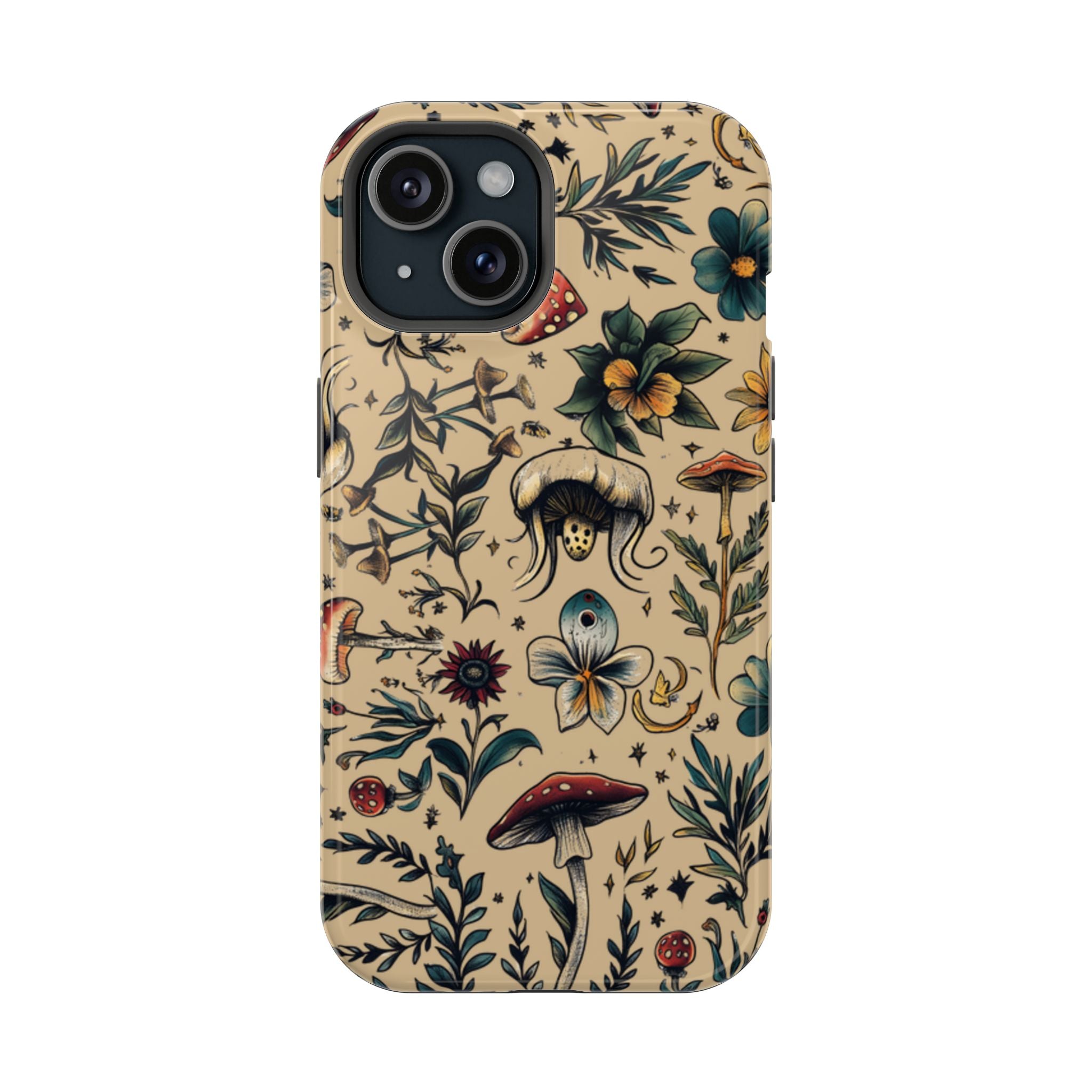 Vintage Botanical Mushroom Phone Case – MagSafe-Compatible Cover