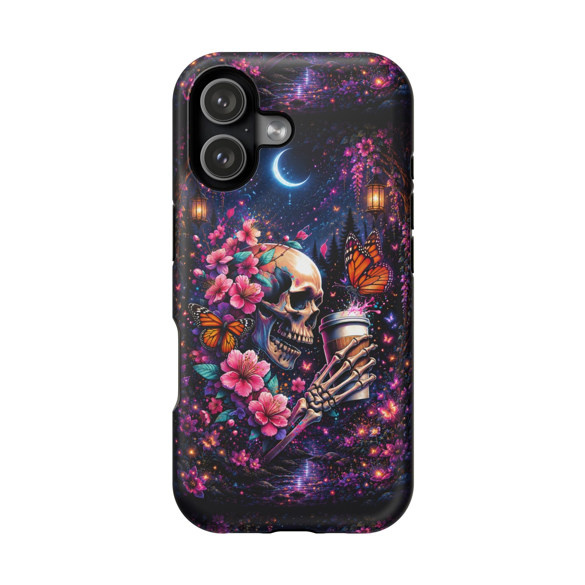 Skull & Cherry Blossom Phone Case – Floral Gothic MagSafe Cover
