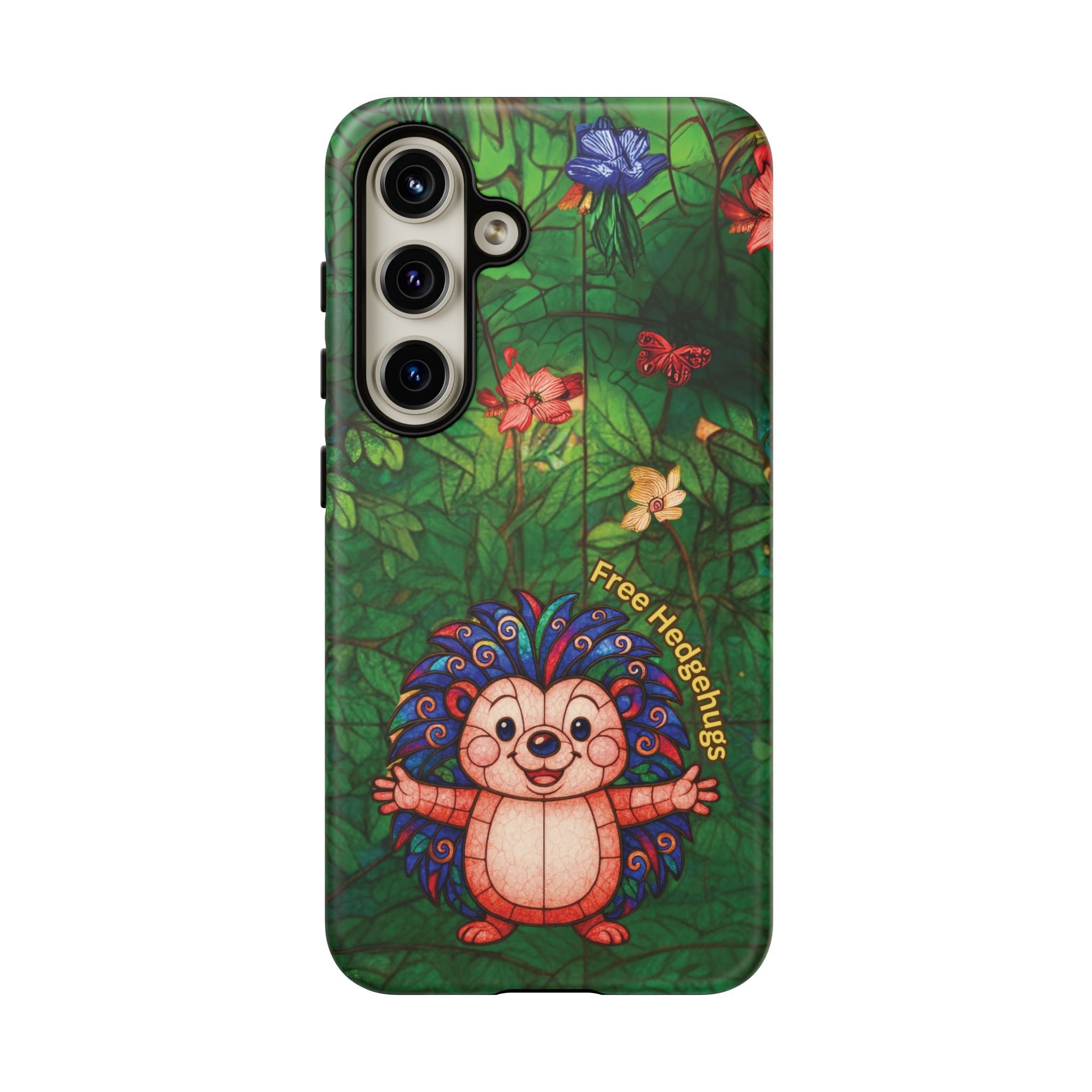 Stained Glass Hedgehog Phone Case – "Free Hedgehugs" Floral Design