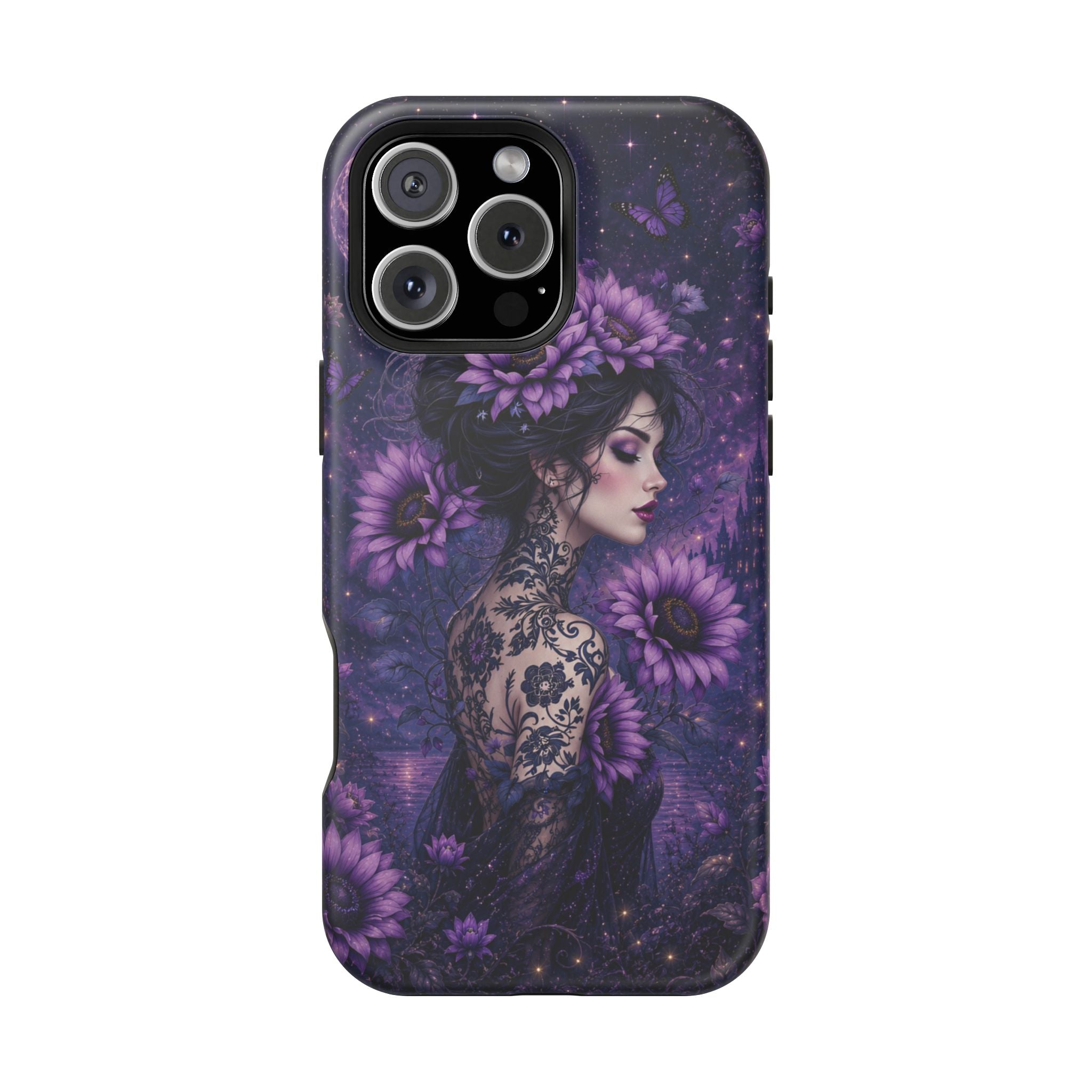 Gothic Floral Woman Phone Case – Dark Botanical MagSafe-Compatible Cover