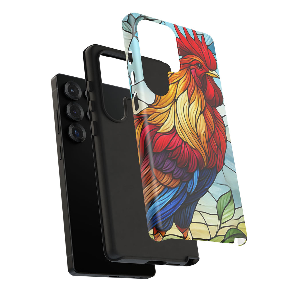 Rooster Faux Stained Glass Phone Case – 3D Full-Wrap Protective Cover with TPU Liner