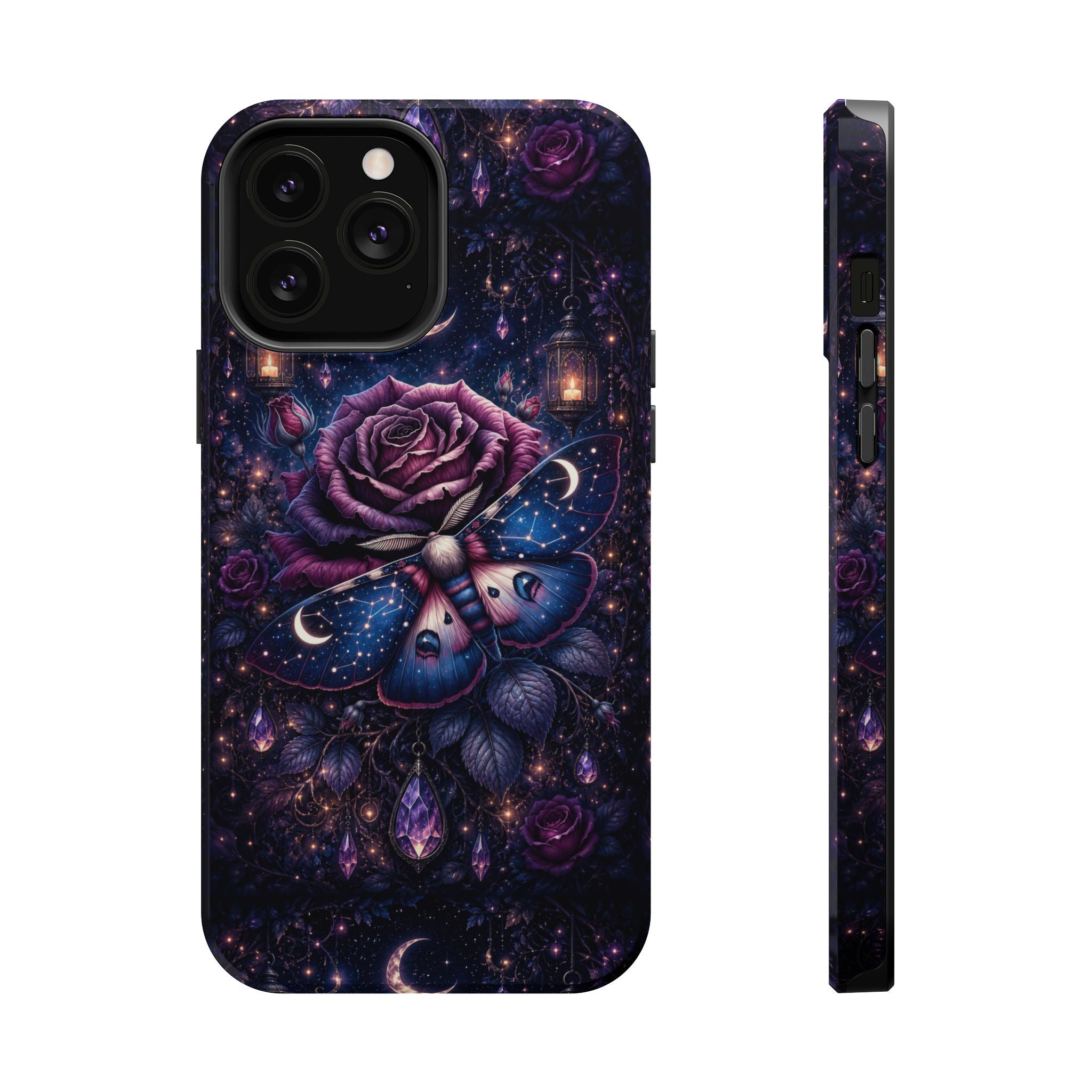Mystical Rose & Moth Phone Case – Floral MagSafe-Compatible Cover