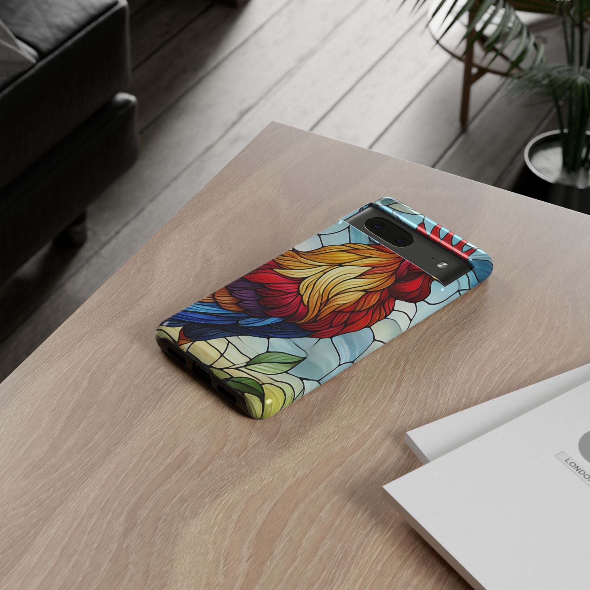 Colorful Stained Glass Rooster Android Case, Tough Protective Phone Cover, Farmhouse Decor Protective Phone Case, Unique Chicken Design