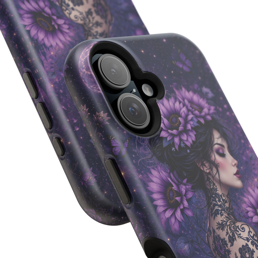 Gothic Floral Woman Phone Case – Dark Botanical MagSafe-Compatible Cover