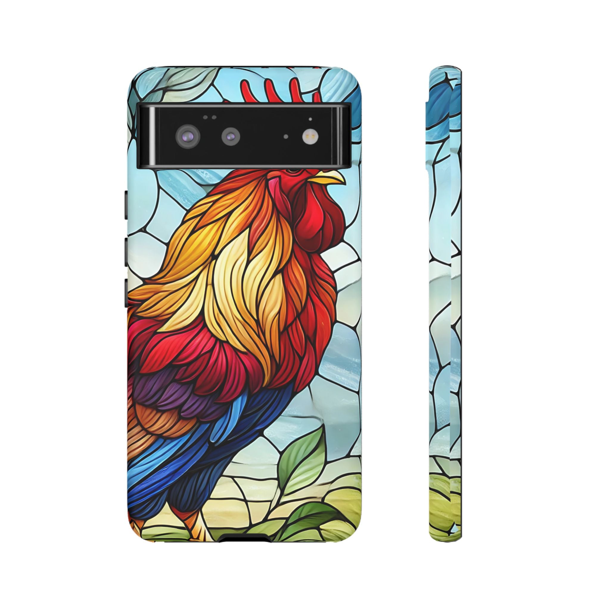 Colorful Stained Glass Rooster Android Case, Tough Protective Phone Cover, Farmhouse Decor Protective Phone Case, Unique Chicken Design