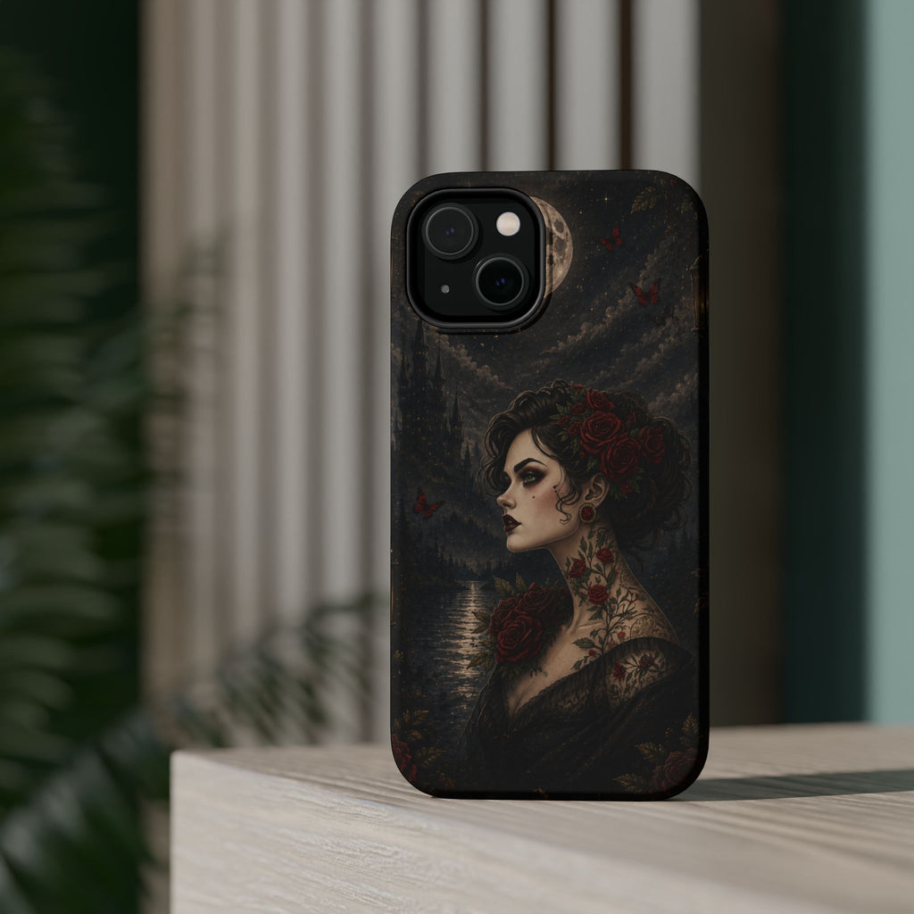 Gothic Rose Portrait Phone Case – Dark Romance MagSafe-Compatible Cover