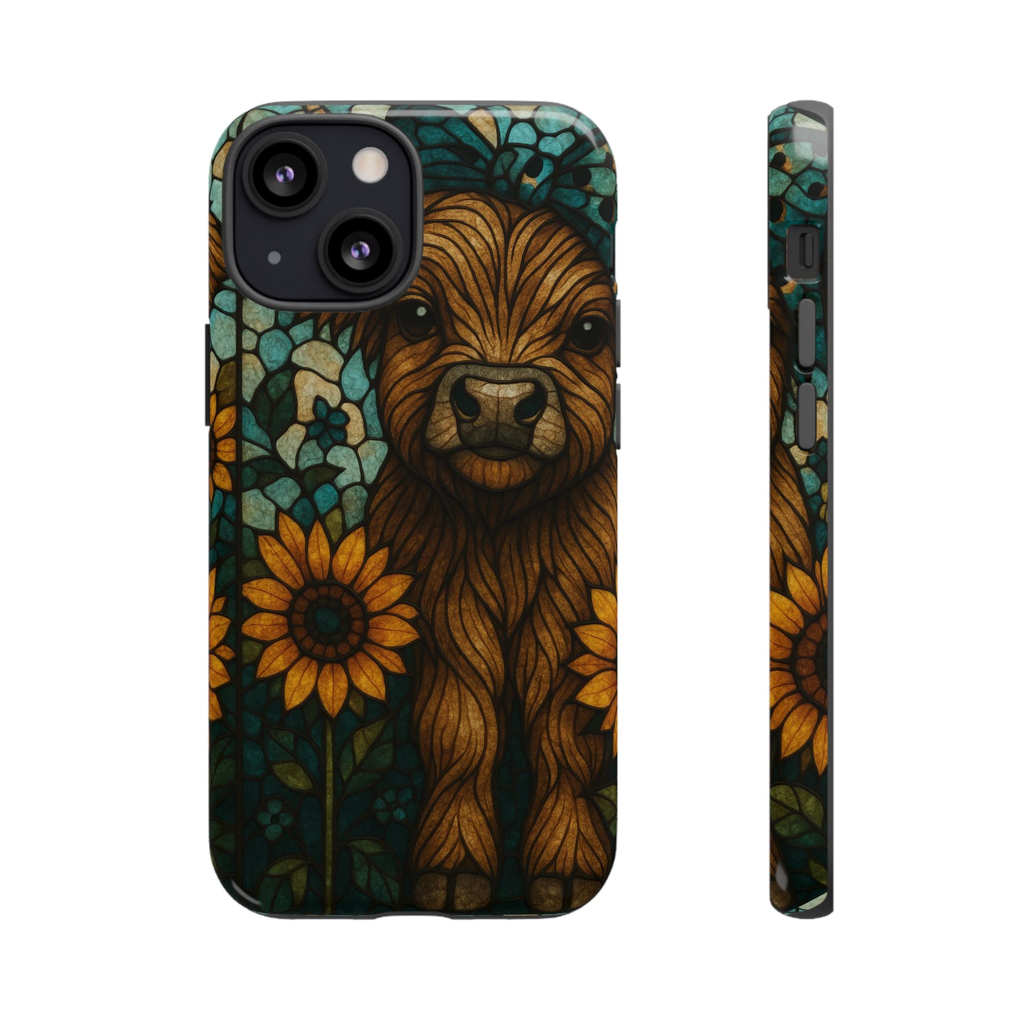 Stained Glass Baby Cow Phone Case – Sunflower Farmhouse Animal Design