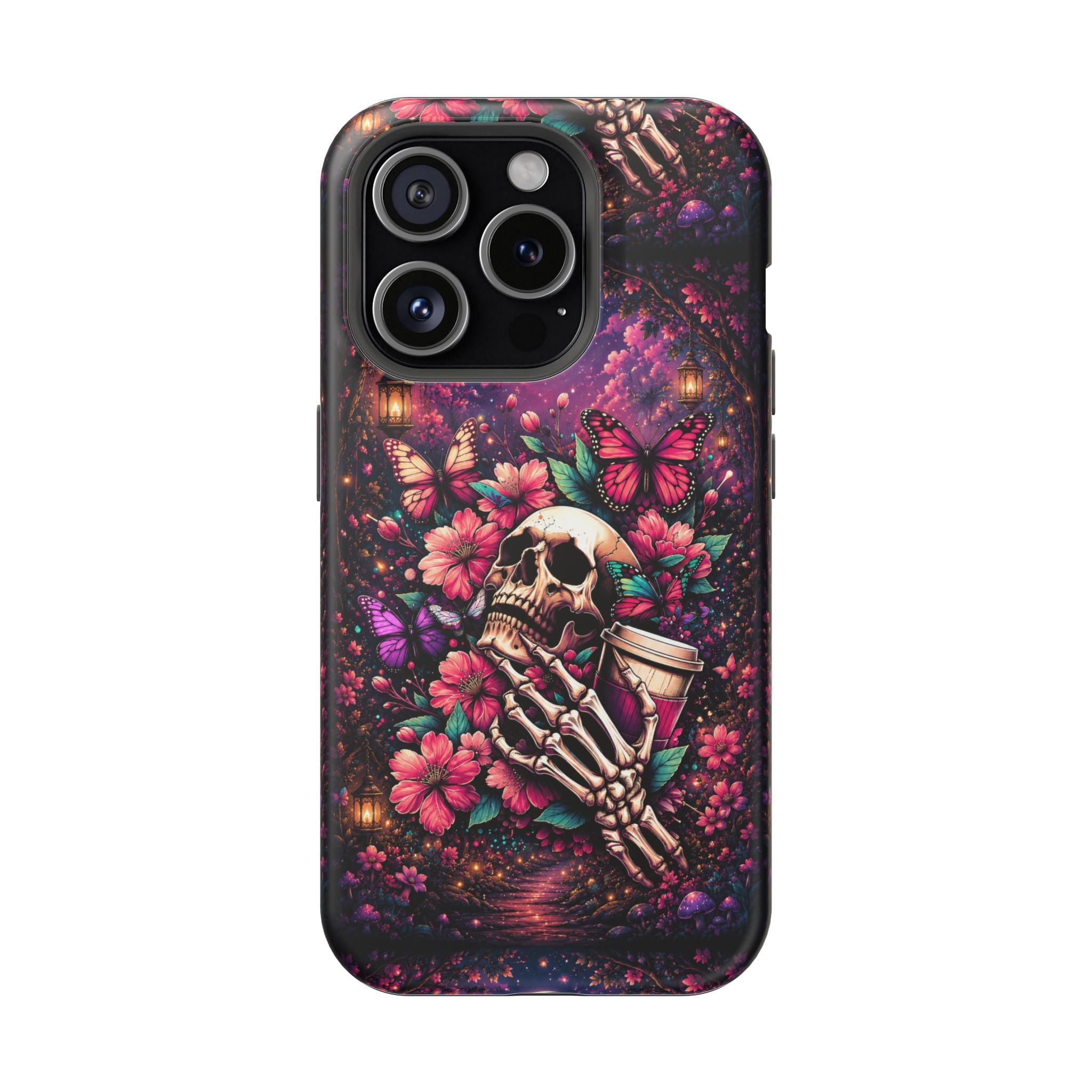 Skull & Butterflies Phone Case – Gothic Floral MagSafe-Compatible Case