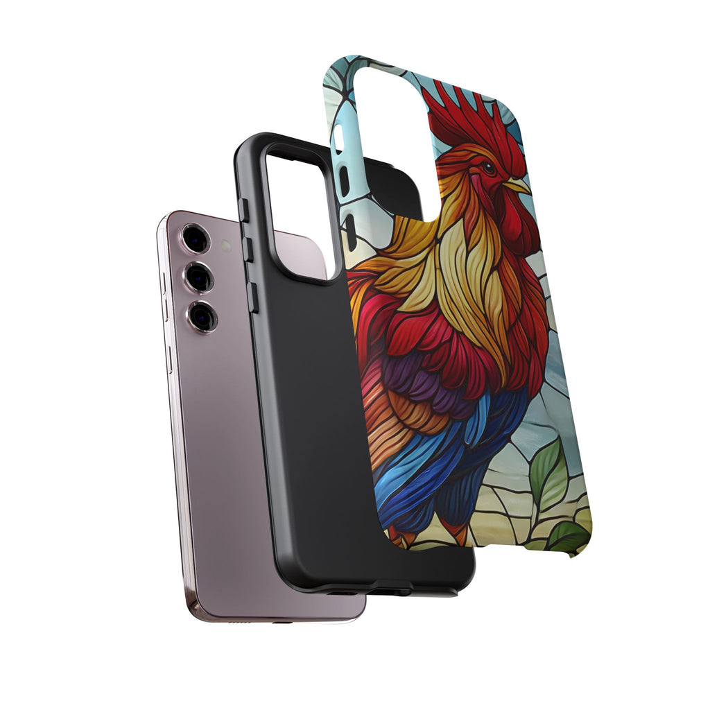 Colorful Stained Glass Rooster Android Case, Tough Protective Phone Cover, Farmhouse Decor Protective Phone Case, Unique Chicken Design