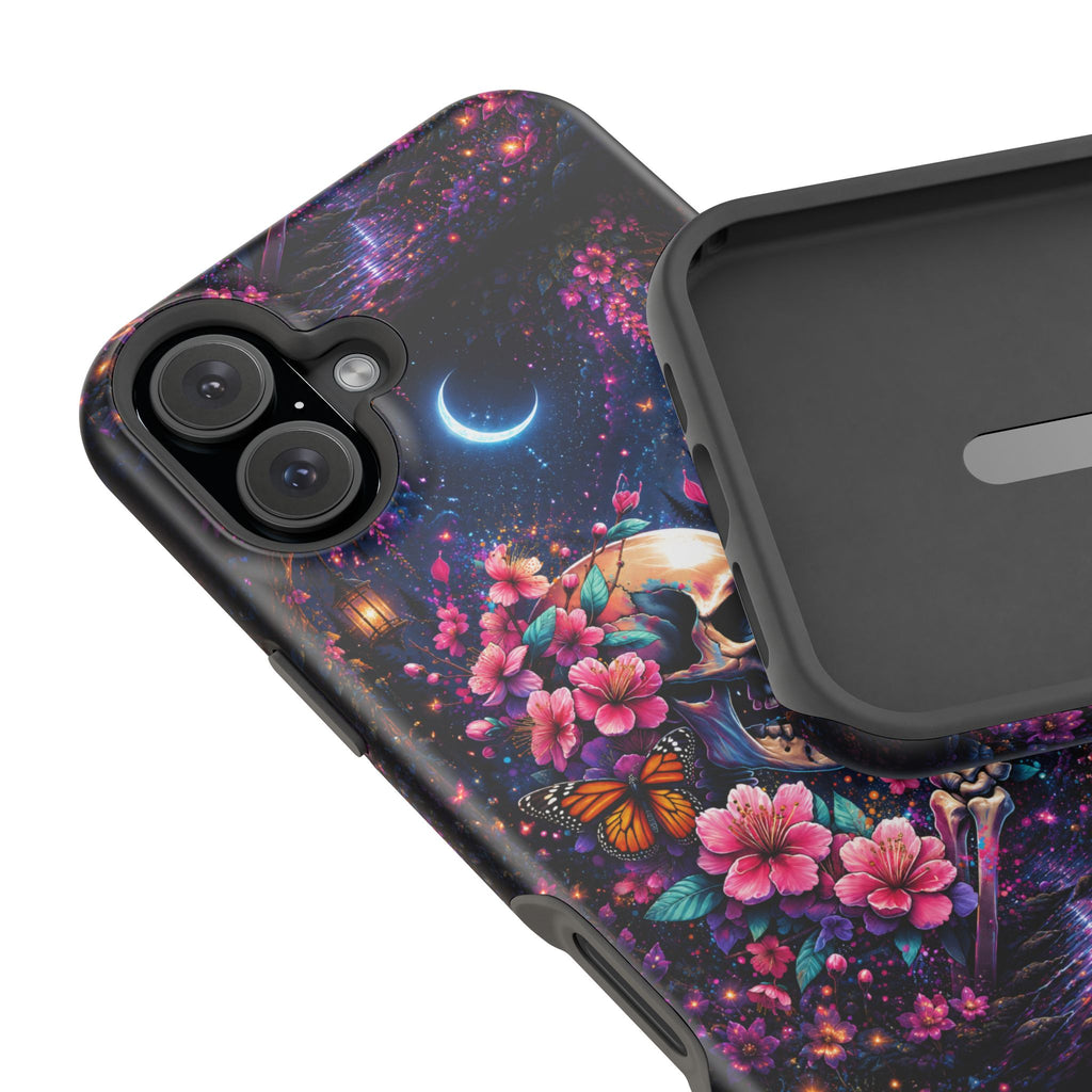 Skull & Cherry Blossom Phone Case – Floral Gothic MagSafe Cover
