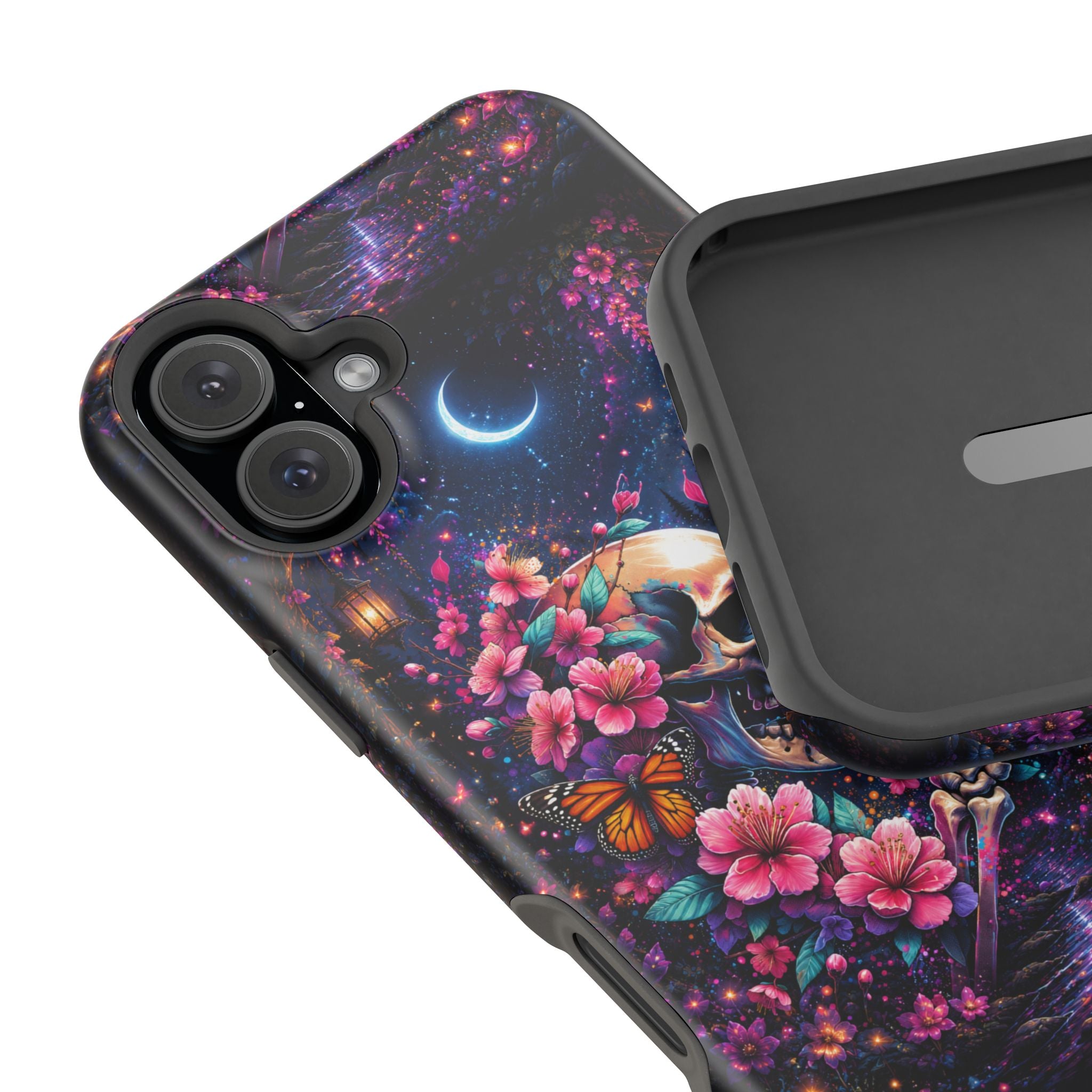 Skull & Cherry Blossom Phone Case – Floral Gothic MagSafe Cover