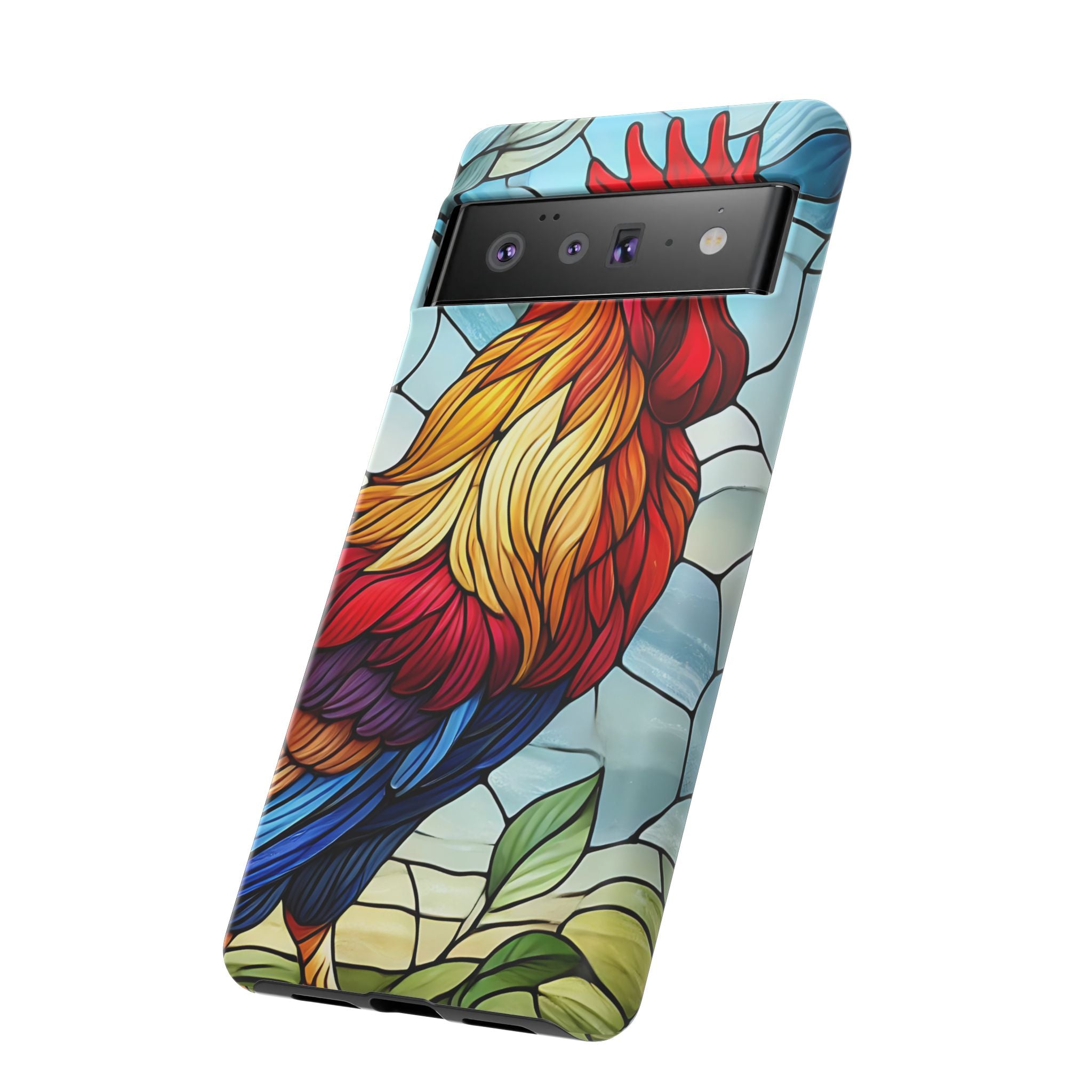 Colorful Stained Glass Rooster Android Case, Tough Protective Phone Cover, Farmhouse Decor Protective Phone Case, Unique Chicken Design
