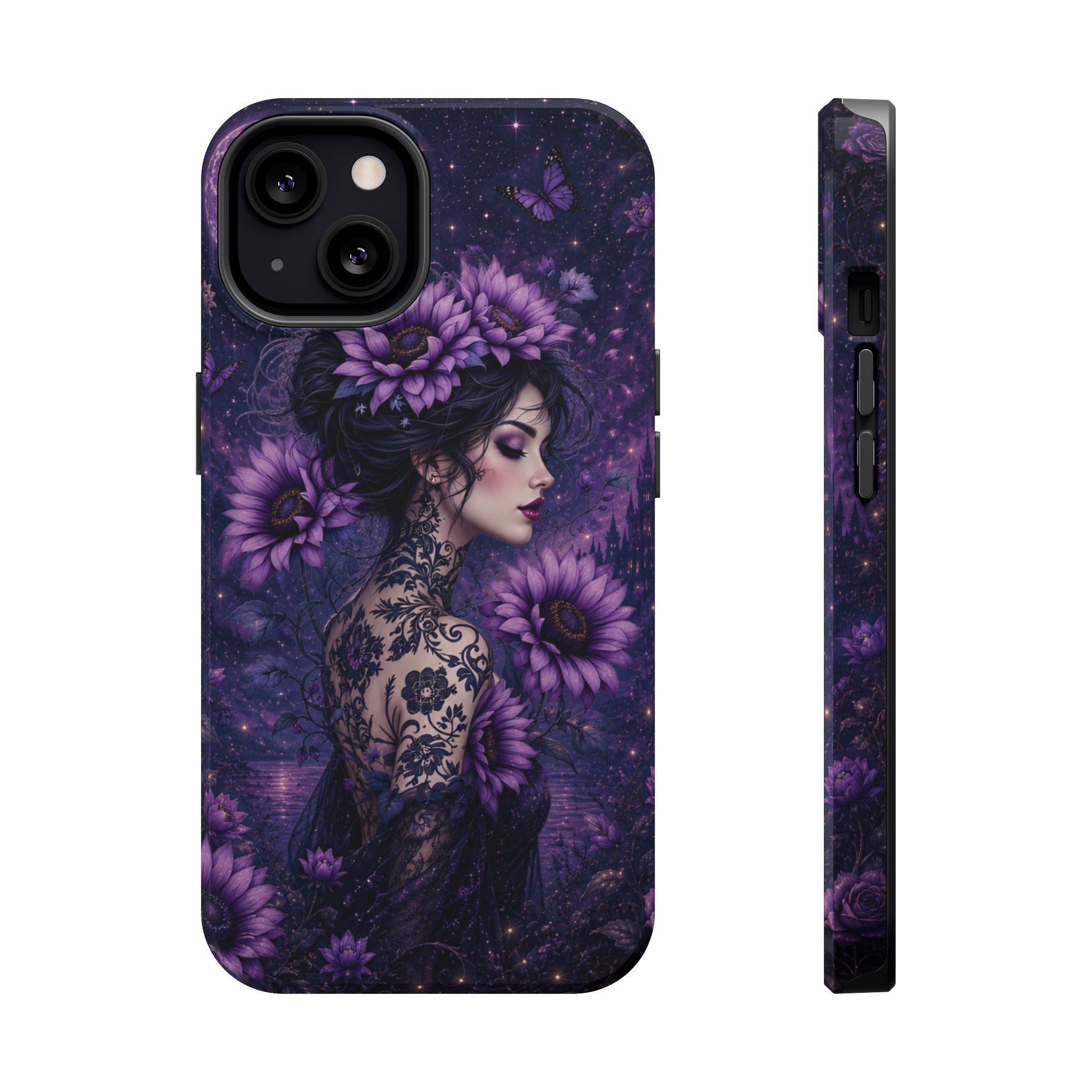 Gothic Floral Woman Phone Case – Dark Botanical MagSafe-Compatible Cover