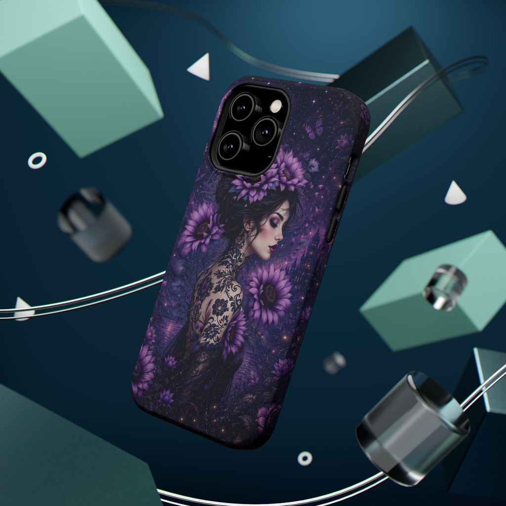Gothic Floral Woman Phone Case – Dark Botanical MagSafe-Compatible Cover