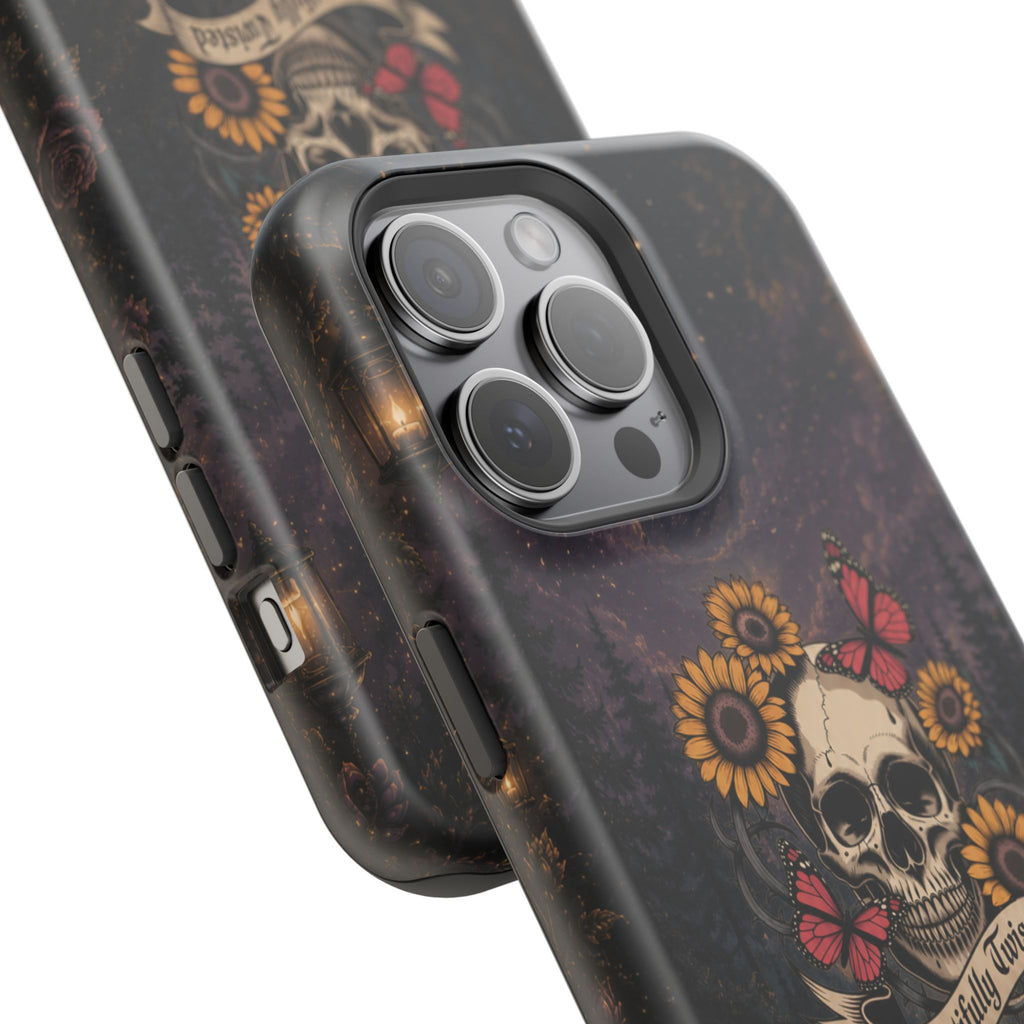 Skull, Sunflowers & Butterflies Phone Case – "Beautifully Twisted" MagSafe Cover