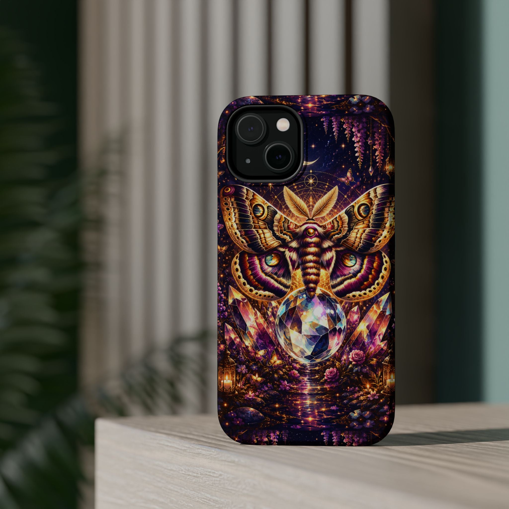 Mystic Moth Crystal Phone Case – Jewel-Toned MagSafe-Compatible Cover