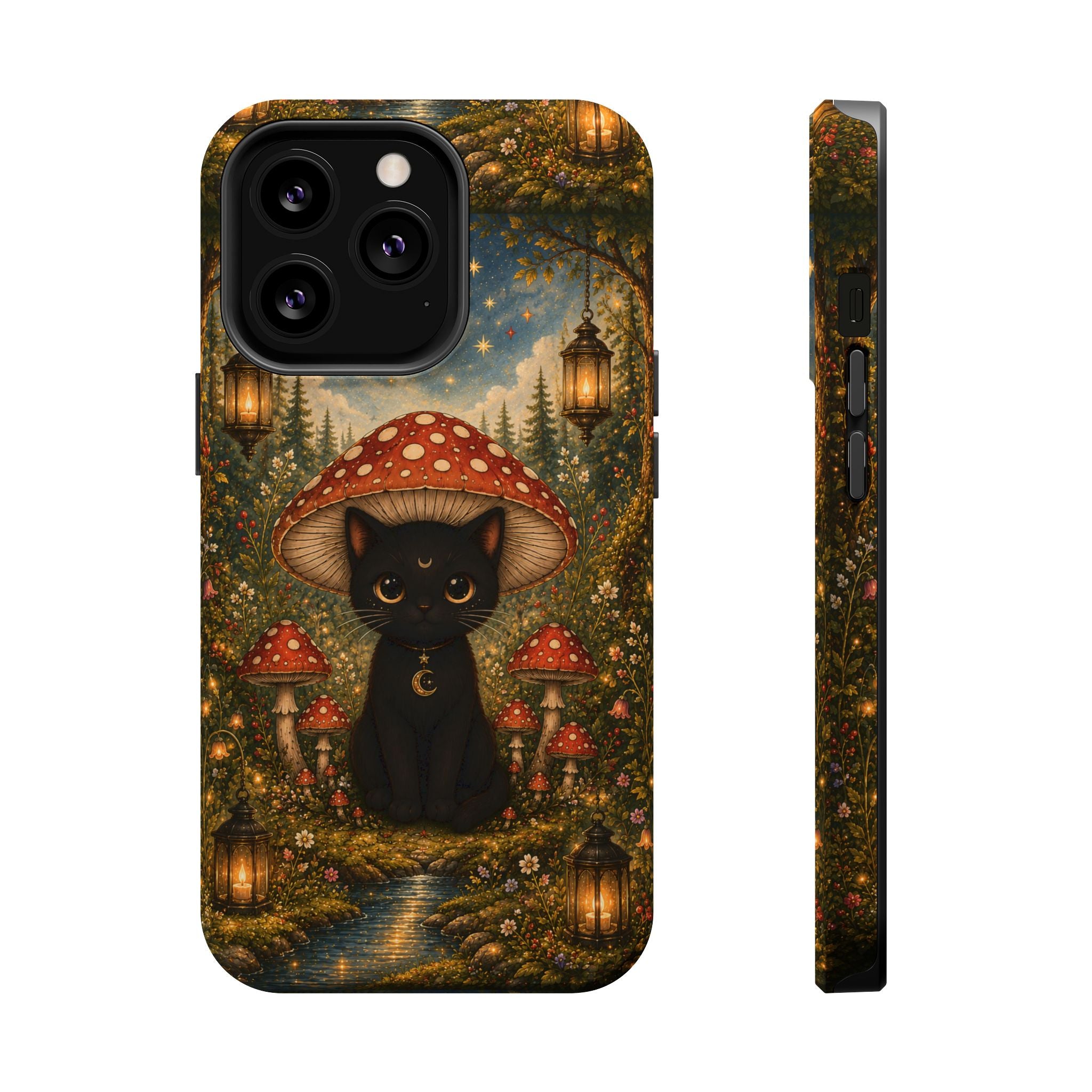 Black Cat & Mushroom Phone Case – Magical MagSafe-Compatible Cover