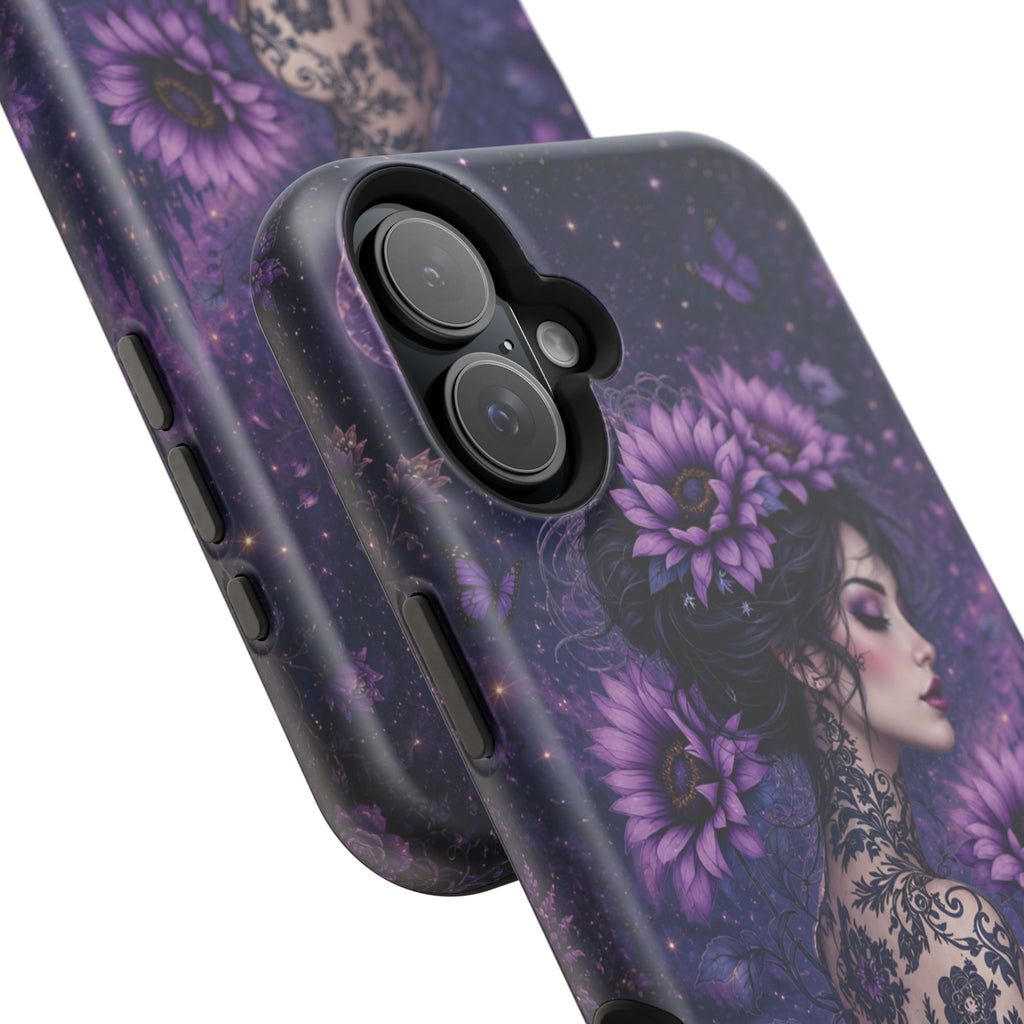 Gothic Floral Woman Phone Case – Dark Botanical MagSafe-Compatible Cover