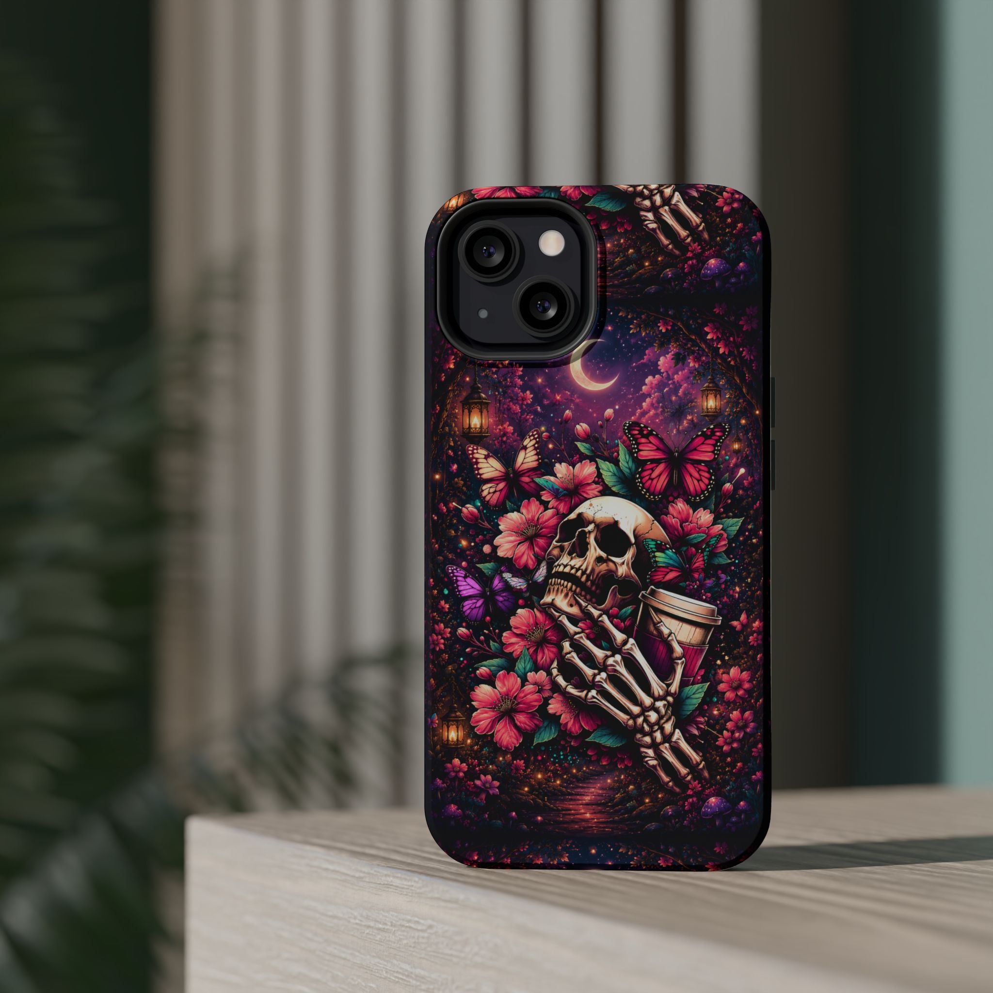 Skull & Butterflies Phone Case – Gothic Floral MagSafe-Compatible Case