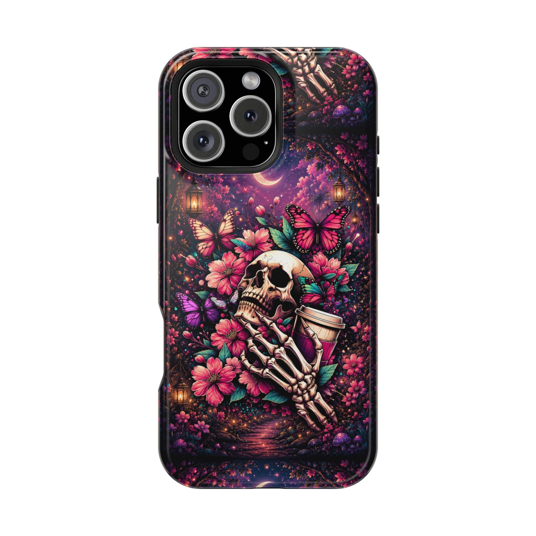 Skull & Butterflies Phone Case – Gothic Floral MagSafe-Compatible Case