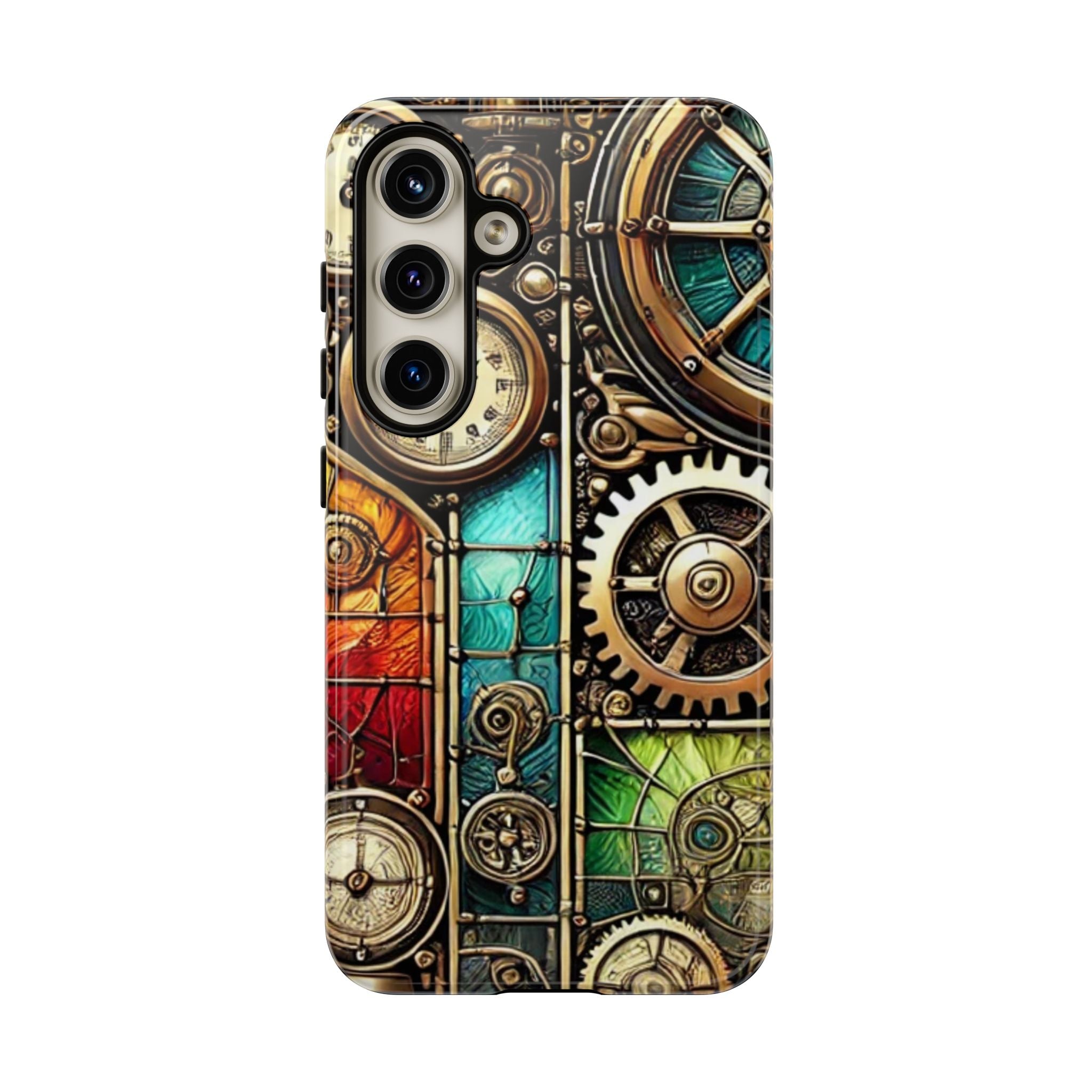 Steampunk Meets Stained Glass Android Case, Artistic Gear Design