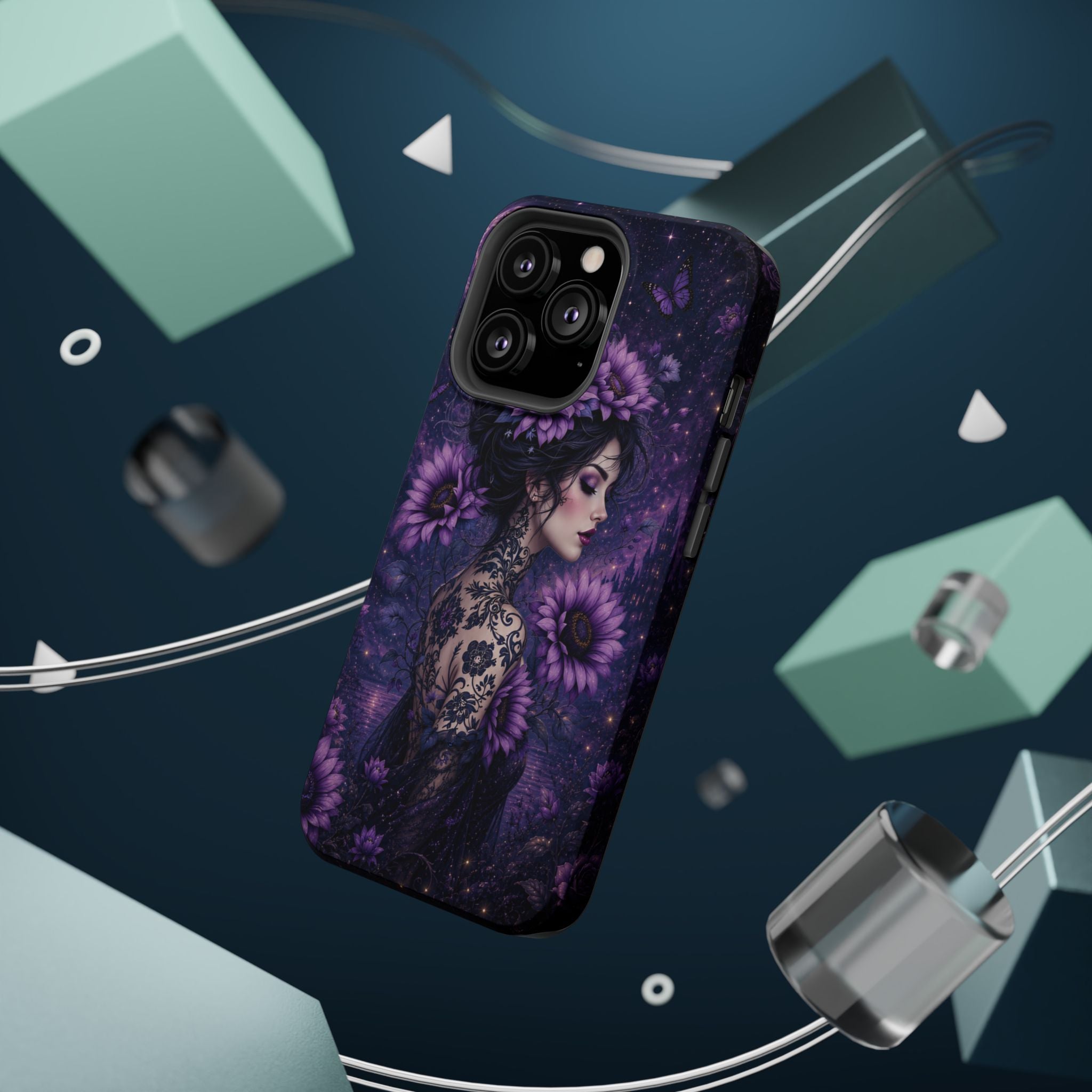 Gothic Floral Woman Phone Case – Dark Botanical MagSafe-Compatible Cover