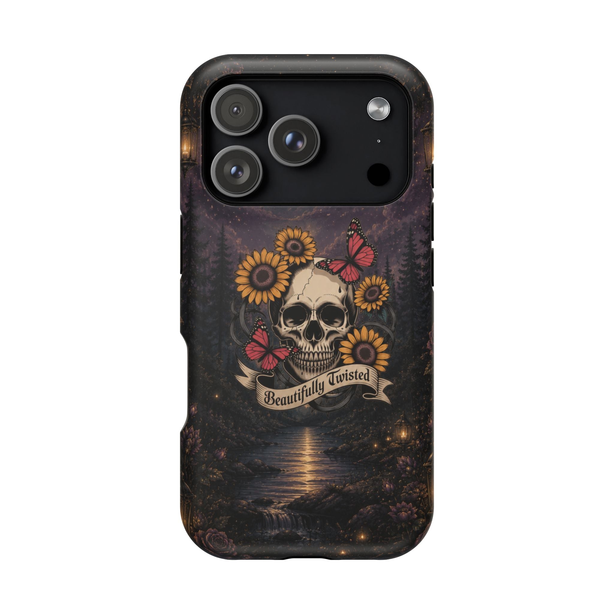 Skull, Sunflowers & Butterflies Phone Case – "Beautifully Twisted" MagSafe Cover