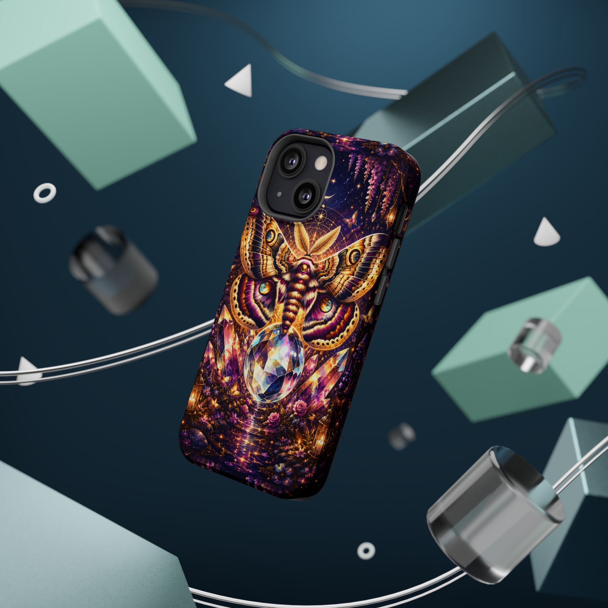 Mystic Moth Crystal Phone Case – Jewel-Toned MagSafe-Compatible Cover