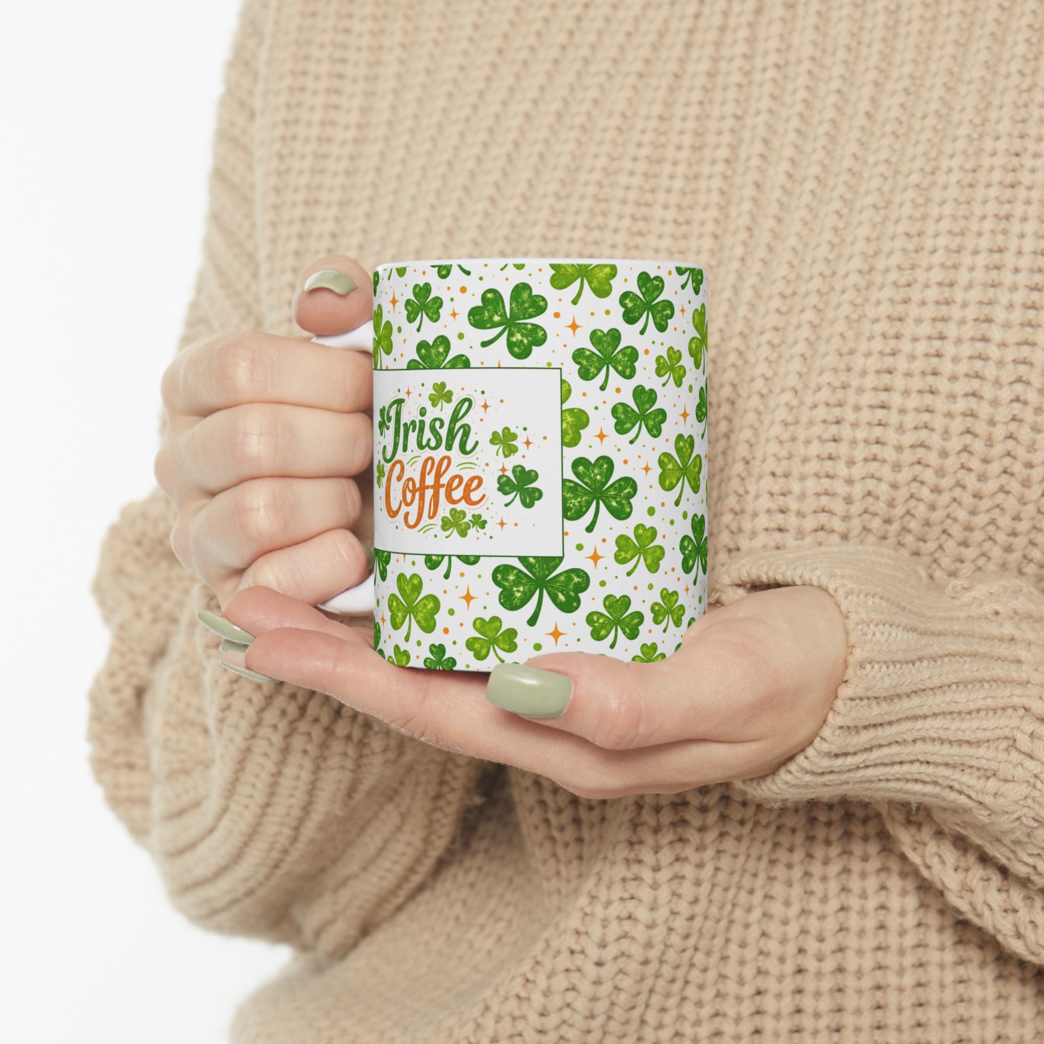 St. Patrick’s Day Irish Coffee Shamrock Ceramic Mug – Lucky Clover Pattern