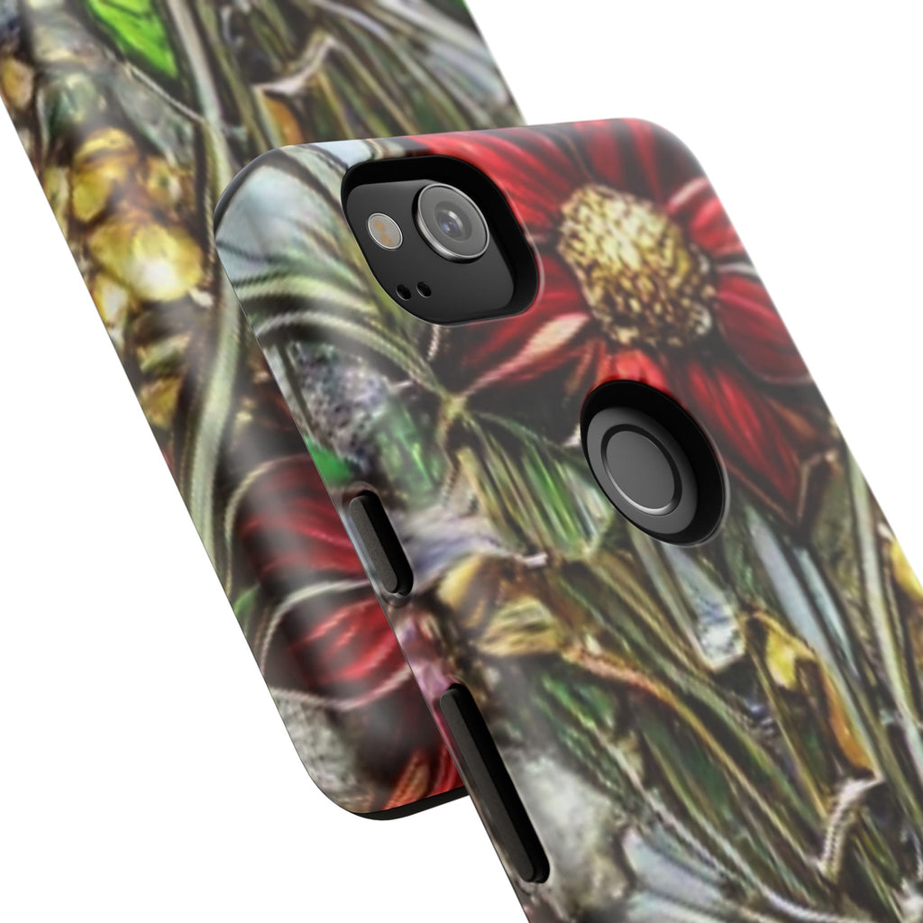 Floral Stained Glass Phone Case – Metallic Red & Purple Flower Design