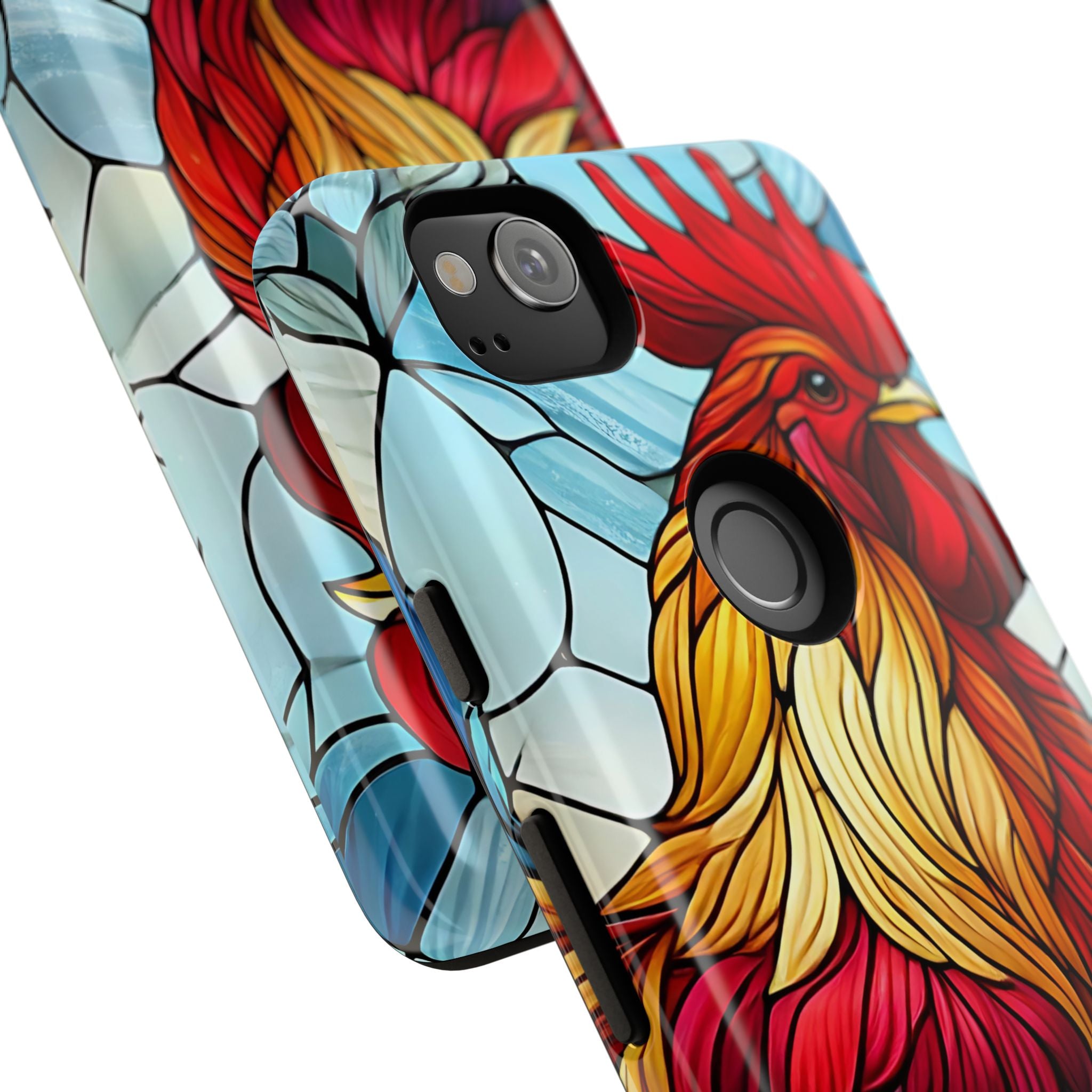 Rooster Faux Stained Glass Phone Case – 3D Full-Wrap Protective Cover with TPU Liner