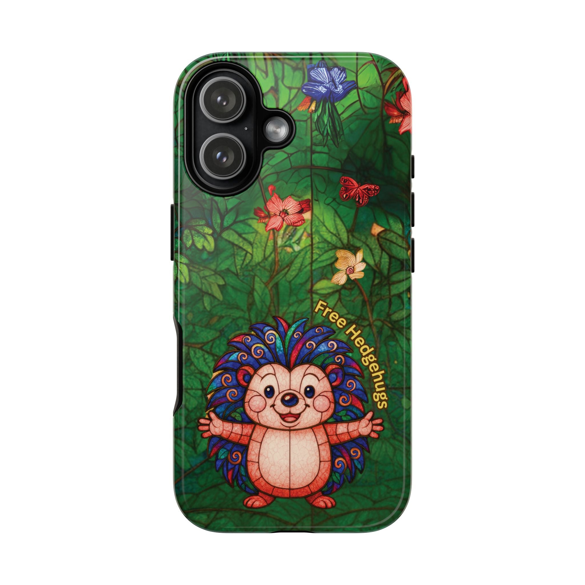 Stained Glass Hedgehog Phone Case – "Free Hedgehugs" Floral Design
