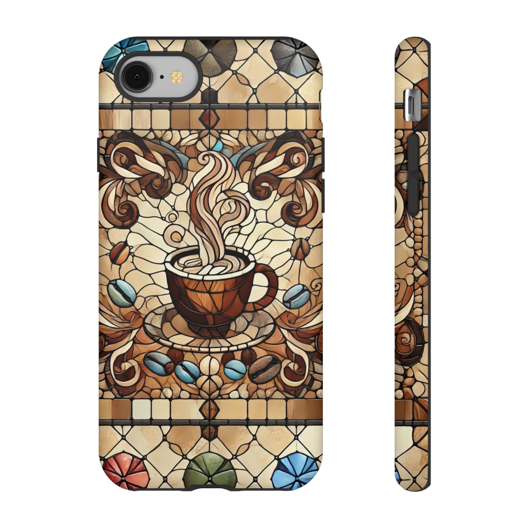 Stained Glass Coffee iPhone Case – Shockproof TPU, 3D Wrap Design
