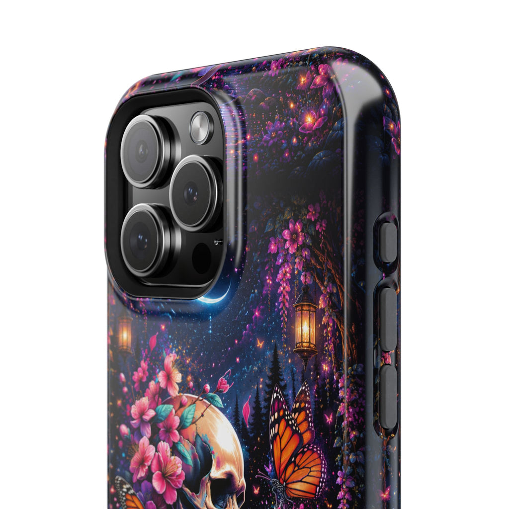 Skull & Cherry Blossom Phone Case – Floral Gothic MagSafe Cover