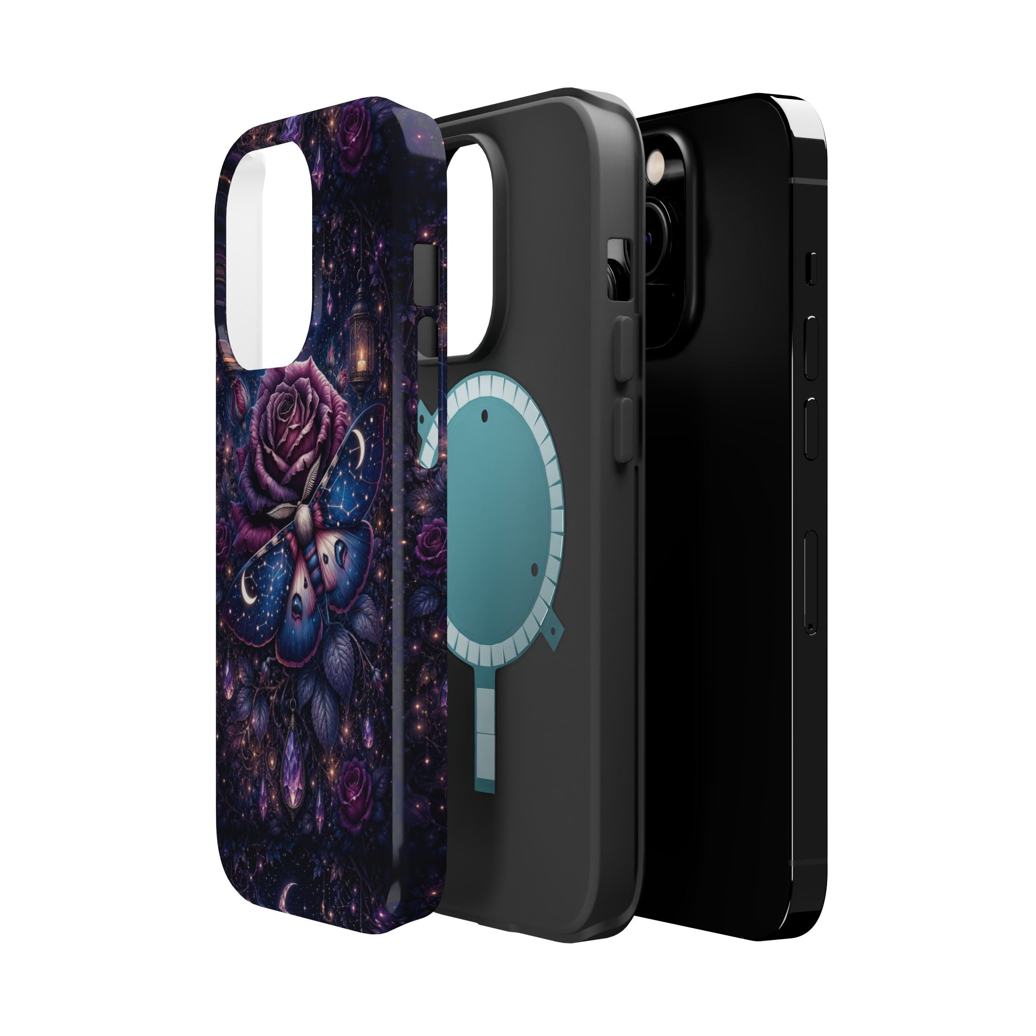 Mystical Rose & Moth Phone Case – Floral MagSafe-Compatible Cover