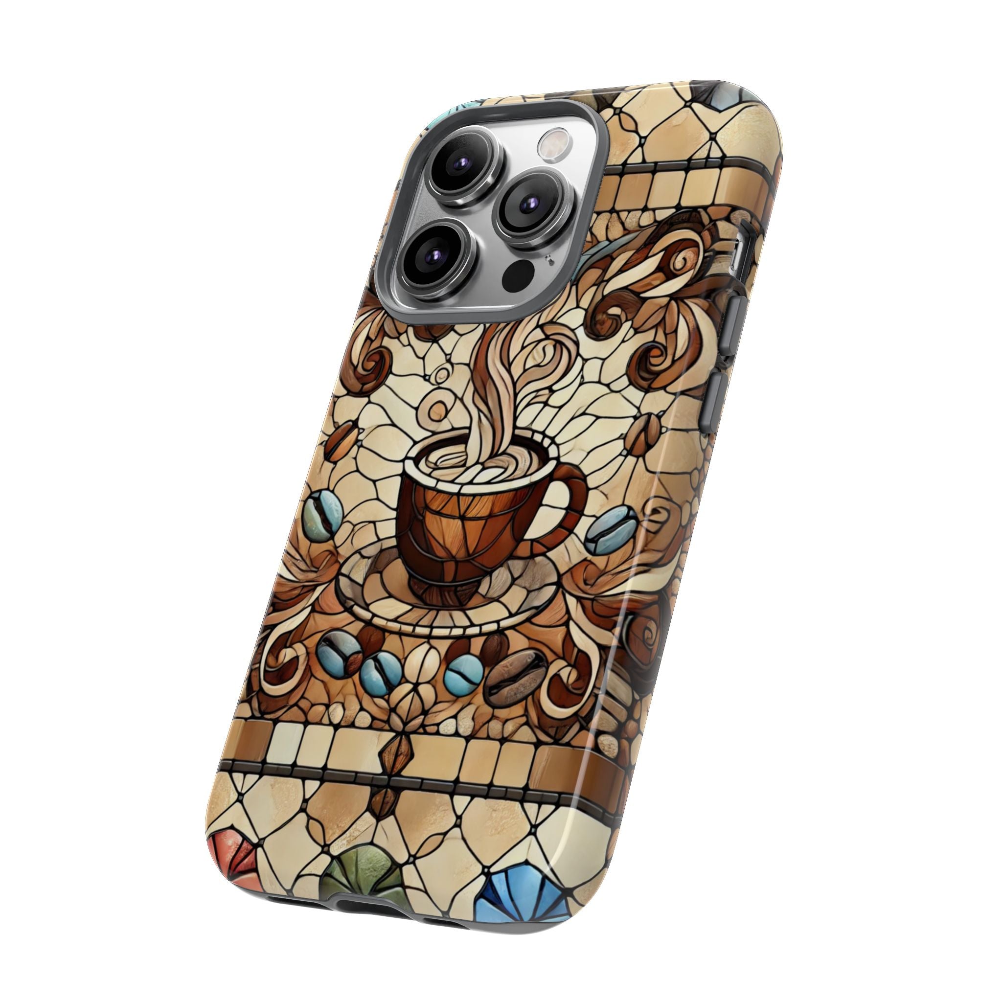 Stained Glass Coffee iPhone Case – Shockproof TPU, 3D Wrap Design